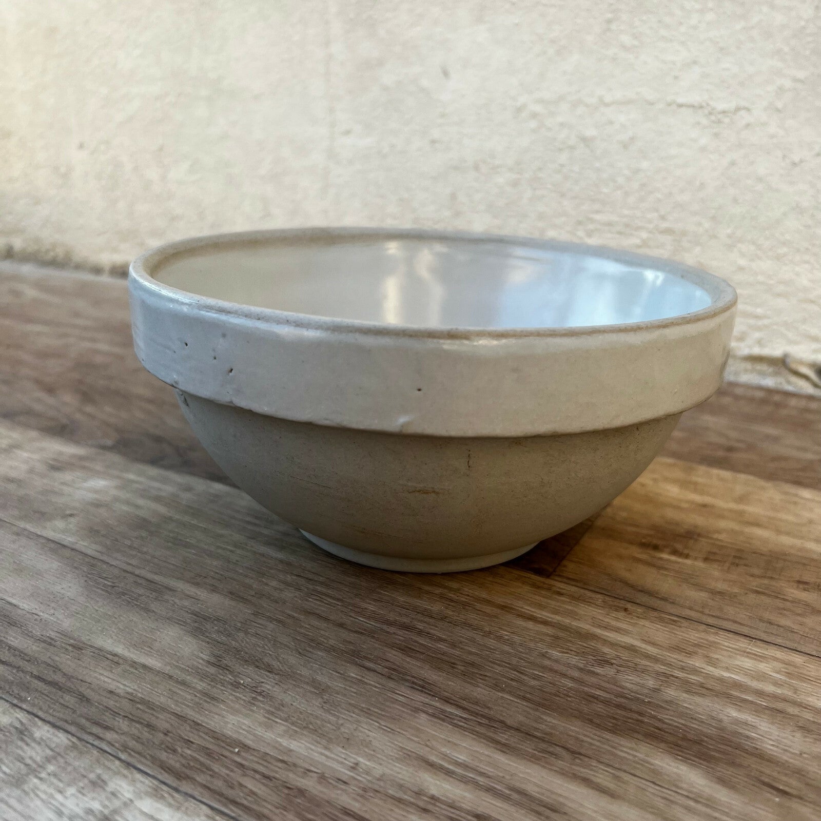 French Stoneware Mixing Bowl Vintage Cream Glazed Kitchen 7.25" 2901222 Unbranded