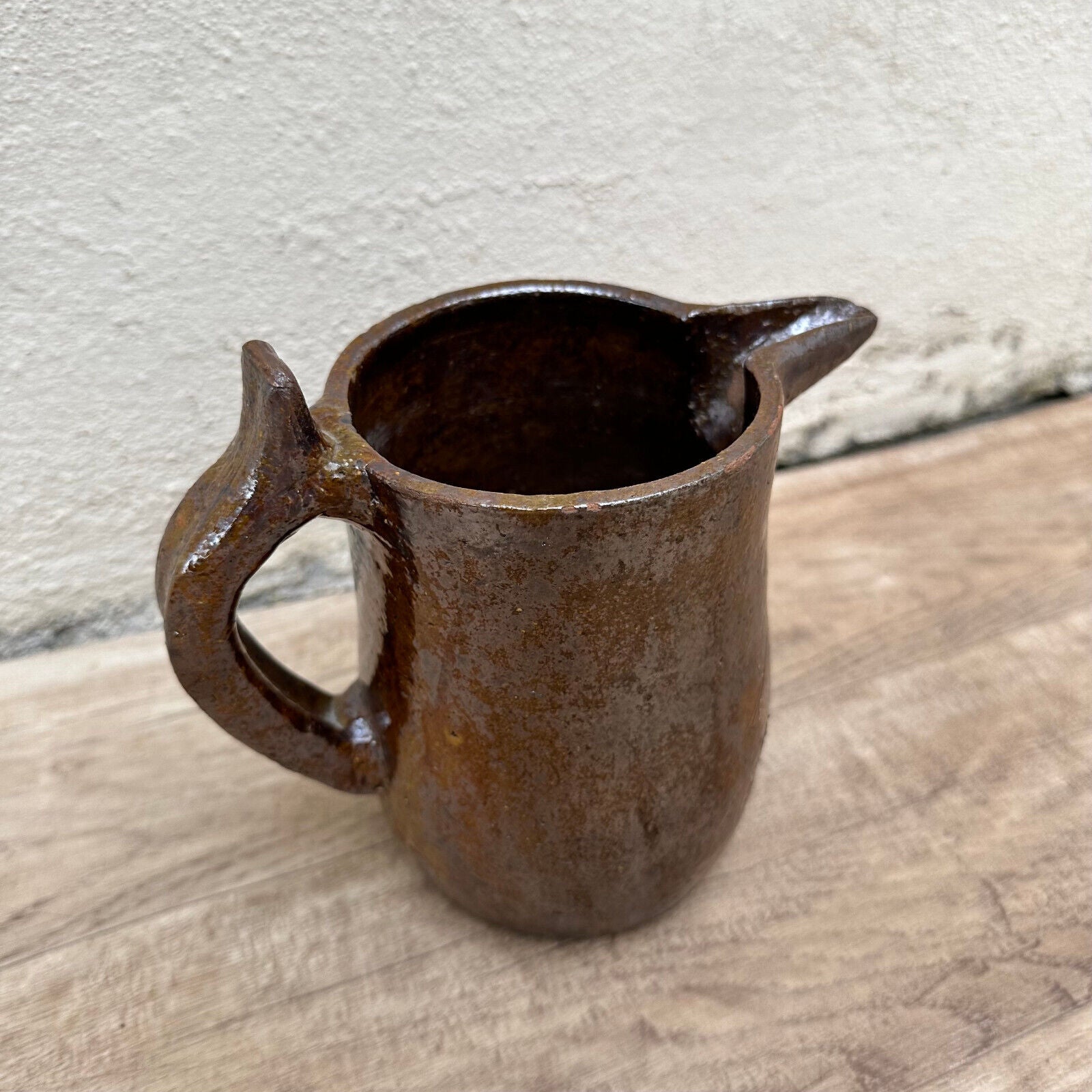 HANDMADE GLAZED BROWN VINTAGE FRENCH PITCHER 1611238 - Fleamarketfrance