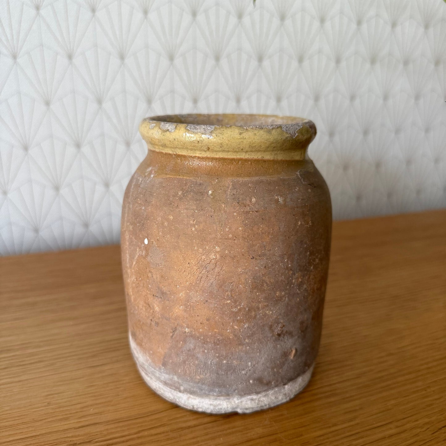 RARE HANDMADE GLAZED YELLOW ANTIQUE FRENCH CONFIT POT TERRACOTTA 2904259