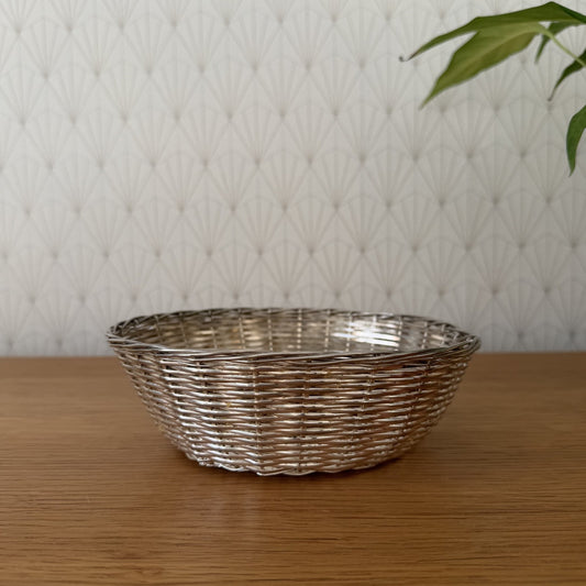 French Silverplated Bread Basket Vintage Woven Metal Bowl 2101266 Unbranded