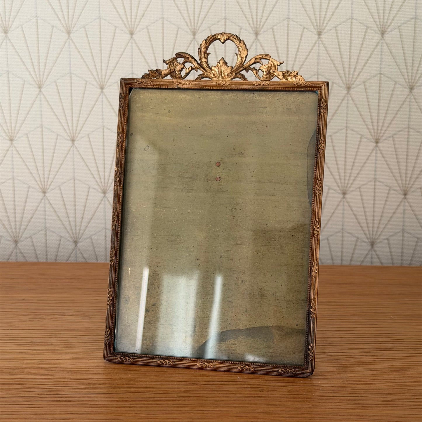 Vintage french Brass Frame Glass photo Ribbon 4 1/2" x 7" 0302269 Fleamarketfrance