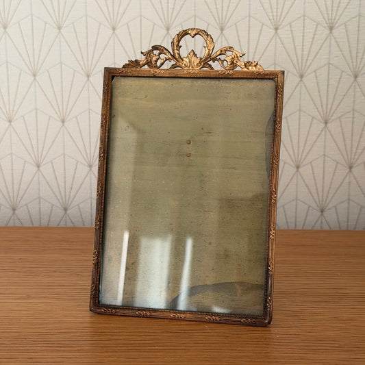 Vintage french Brass Frame Glass photo Ribbon 4 1/2" x 7"  0302269