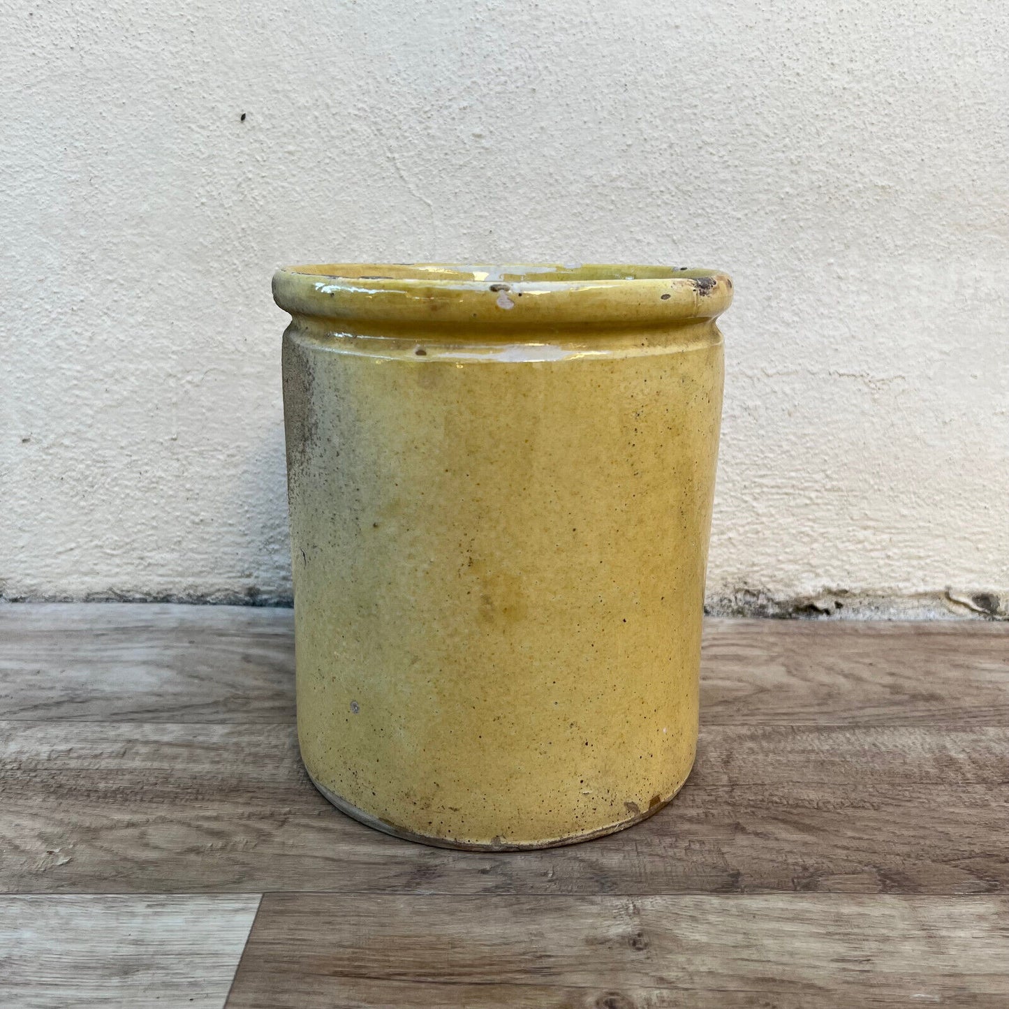 HANDMADE GLAZED YELLOW ANTIQUE FRENCH CONFIT JAM POT TERRACOTTA 8" 2905247 - Fleamarketfrance