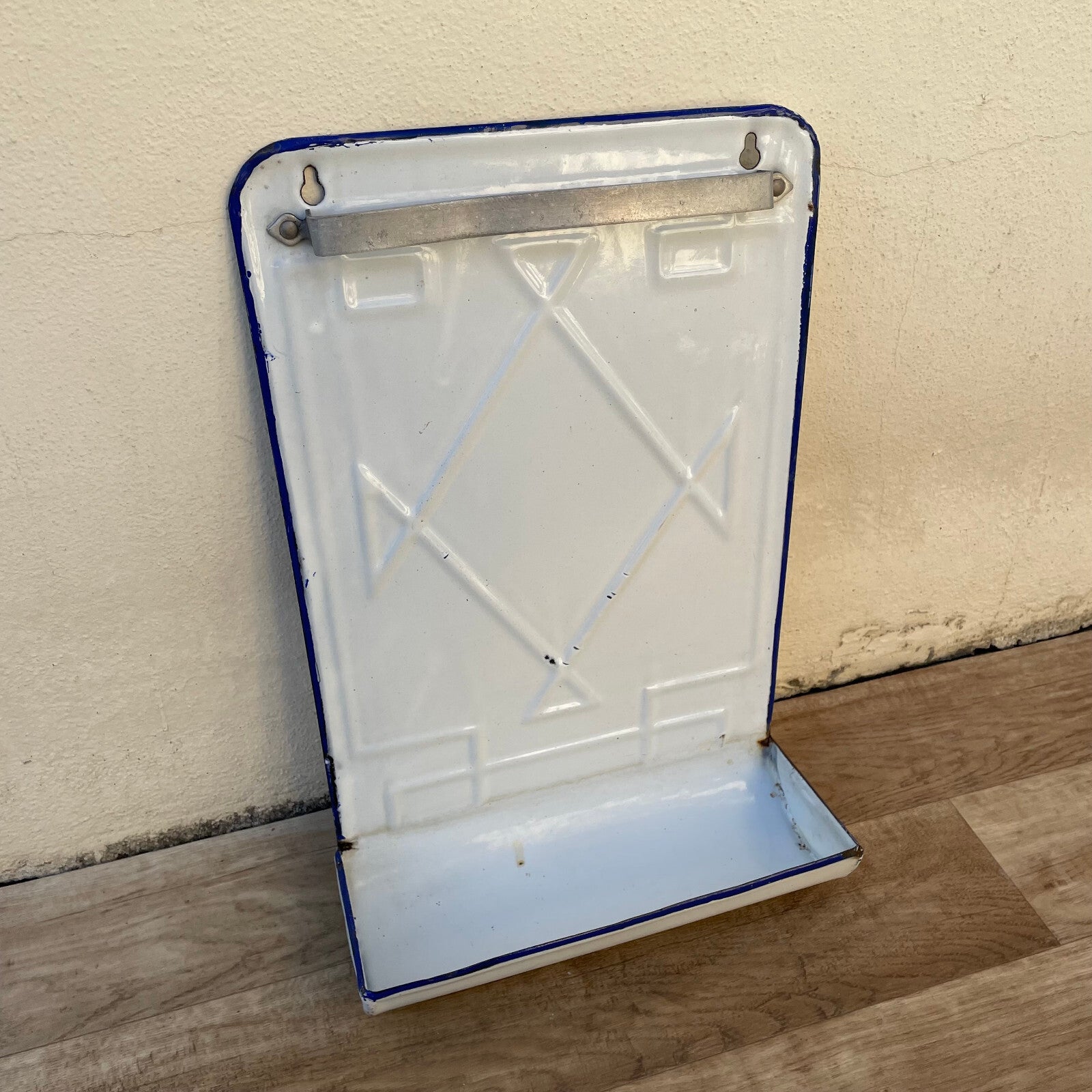 French Enamel Mirror White Blue Bathroom Vanity Wall Mount 22102415 Fleamarketfrance