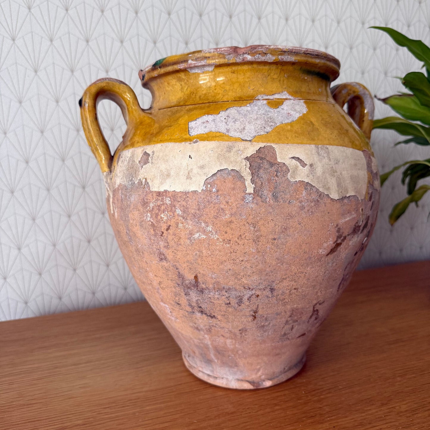 French Confit Pot Antique Terracotta Yellow Green Large Glazed 2302256 Unmarked
