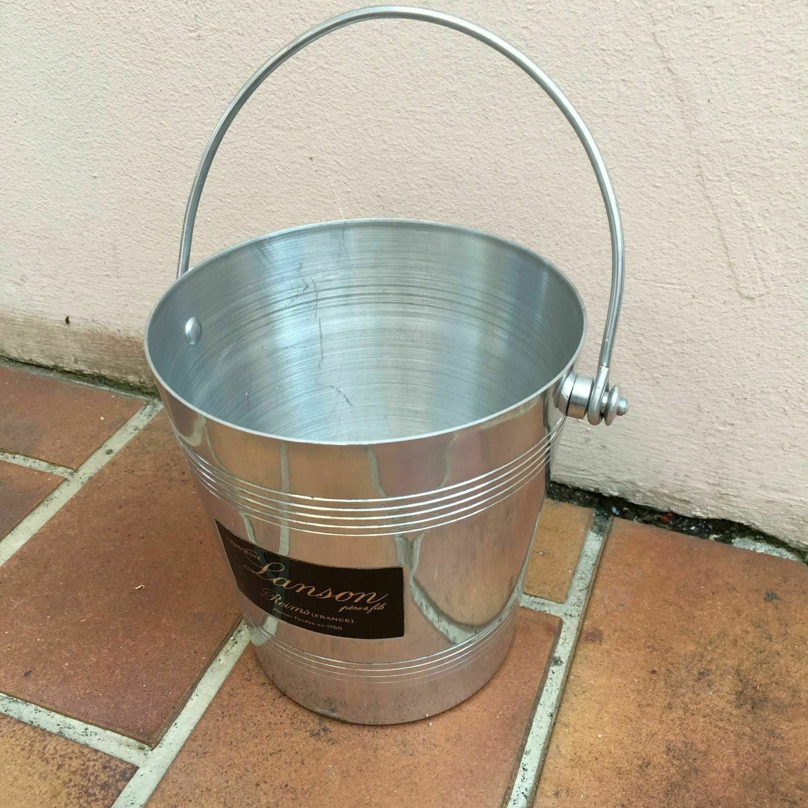 Vintage French Lanson Champagne Ice Bucket Cooler Polished Metal TINY Lanson