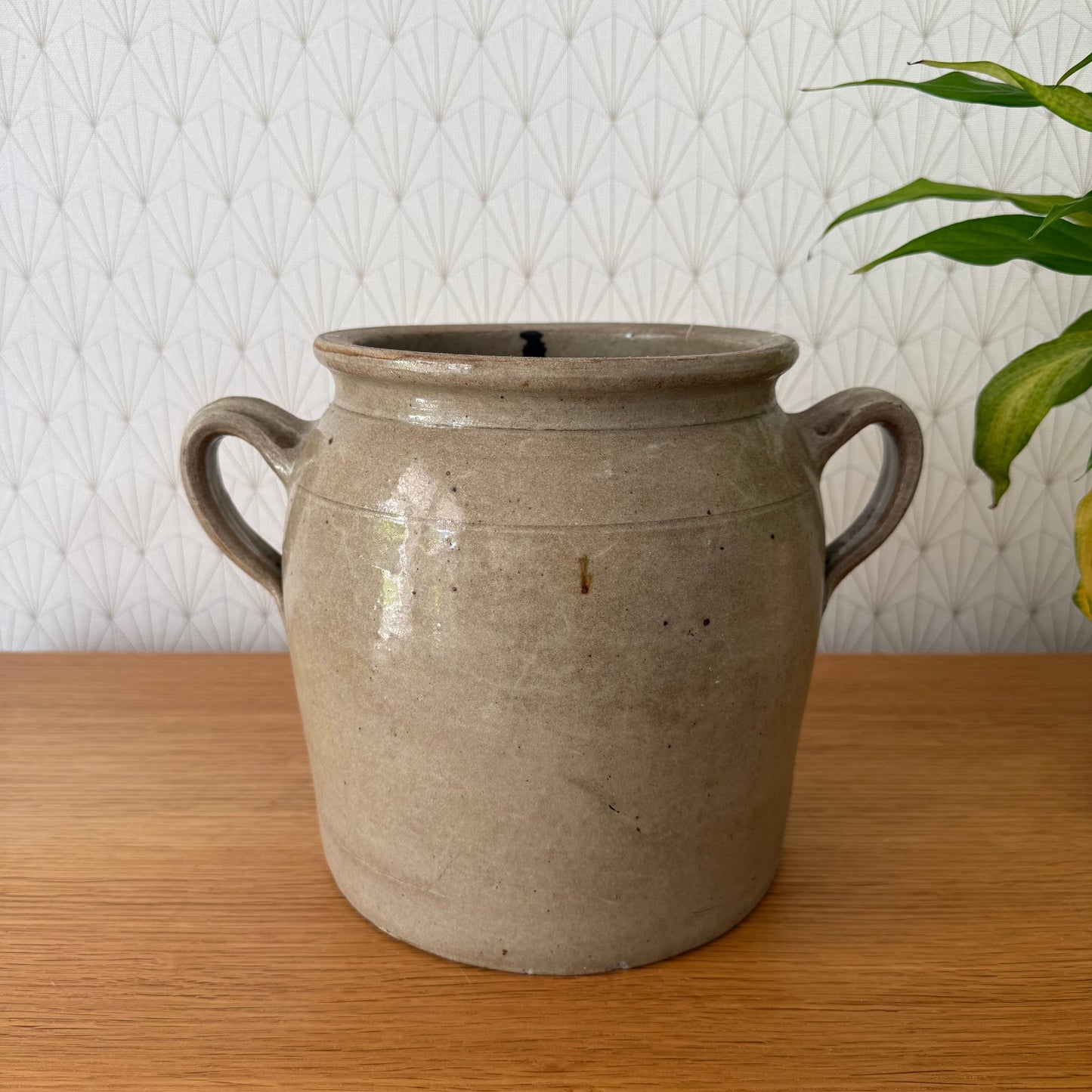 Handmade Glazed Grey Vintage French Confit Grease Pot Stoneware  2307259