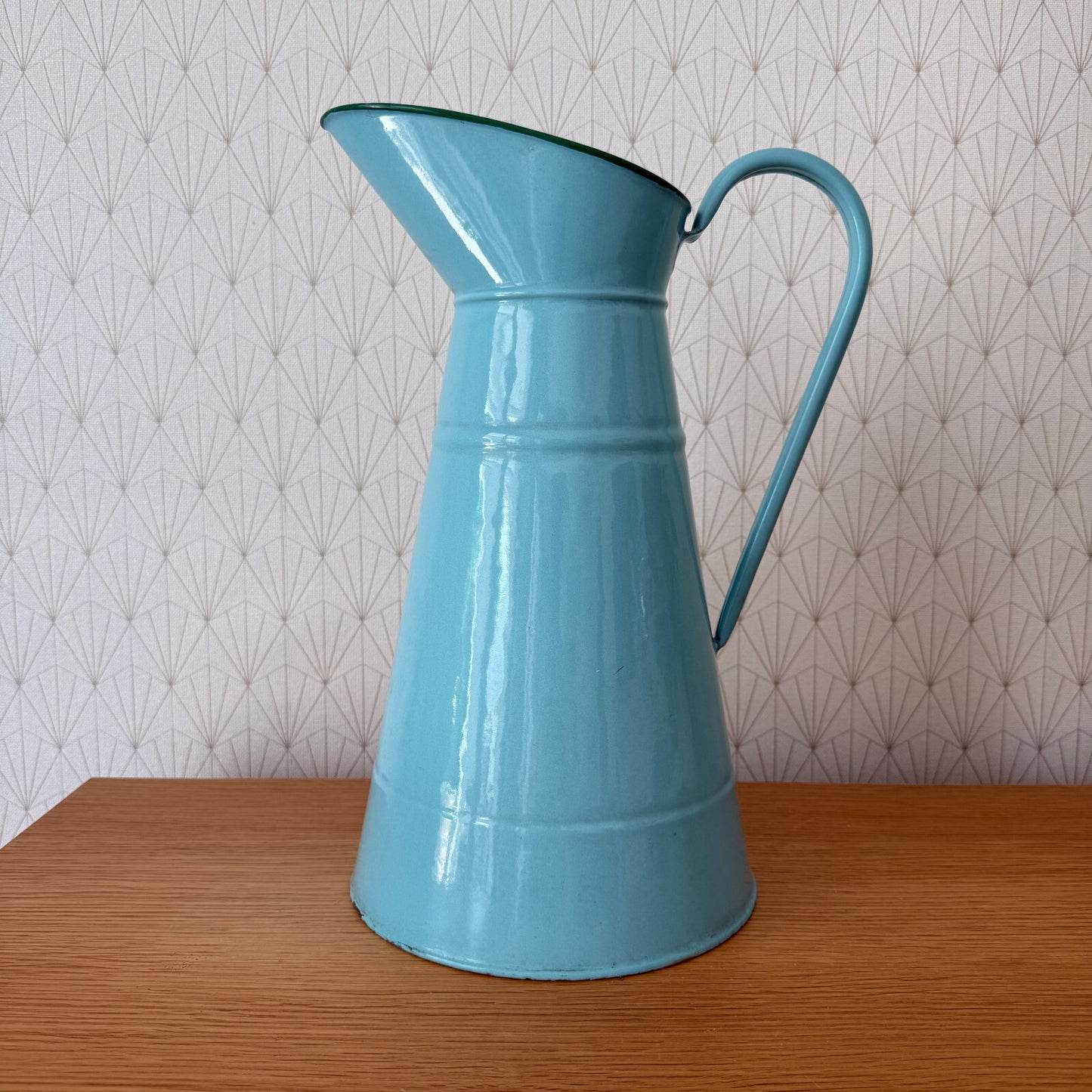 Vintage French Enamel pitcher jug water enameled blue 1206256 Fleamarketfrance