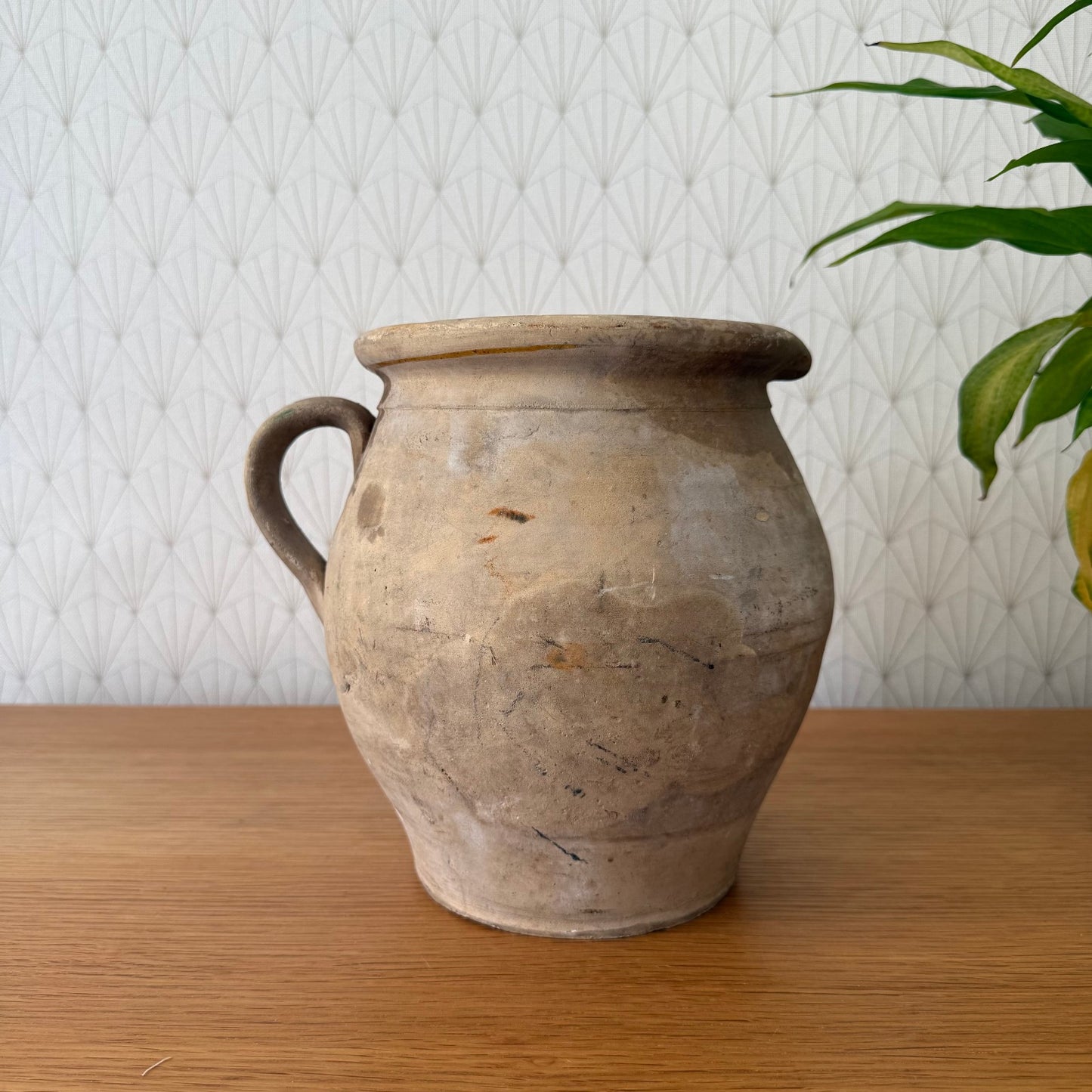 HANDMADE GLAZED ANTIQUE FRENCH STONEWARE JUG PITCHER 23072513