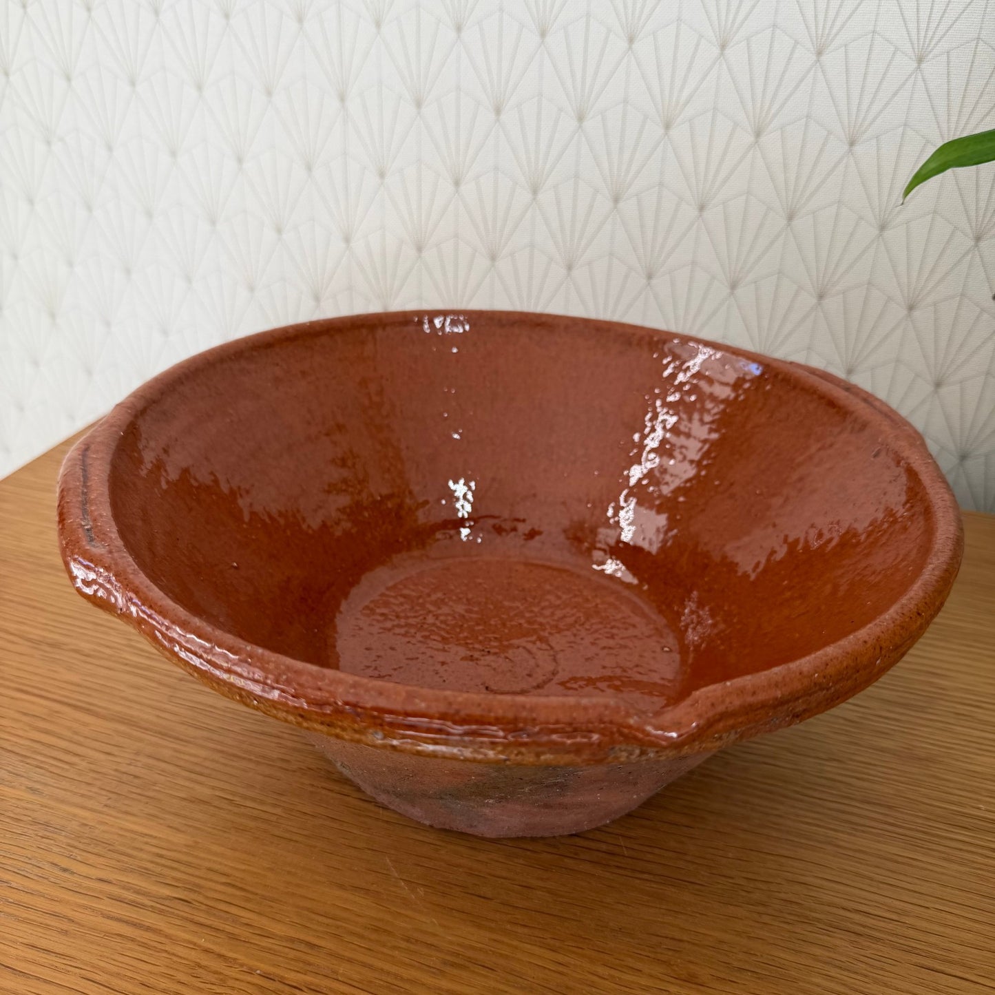 VINTAGE FRENCH GLAZED TERRACOTTA SALAD MIXING BOWL TERRINE TIAN 11 3/4" 111259