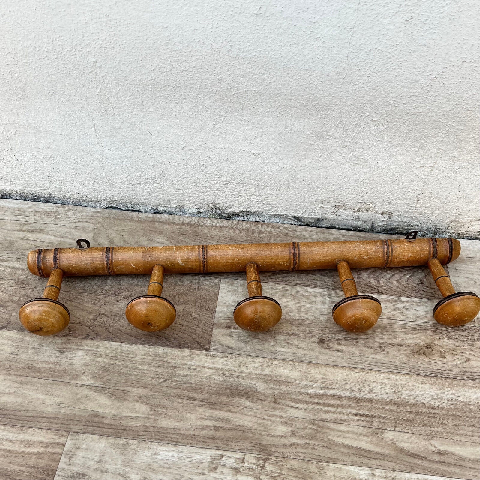 Antique French Coat Hook Hat 5 Pegs Hanger Faux Bamboo rack 12102423 - Fleamarketfrance