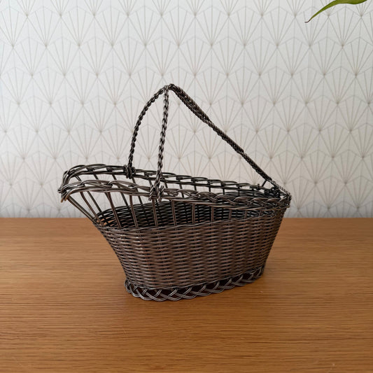French Silver Plated Basket Wine Bottle Holder Serving Tray Vintage 1302263 Handmade