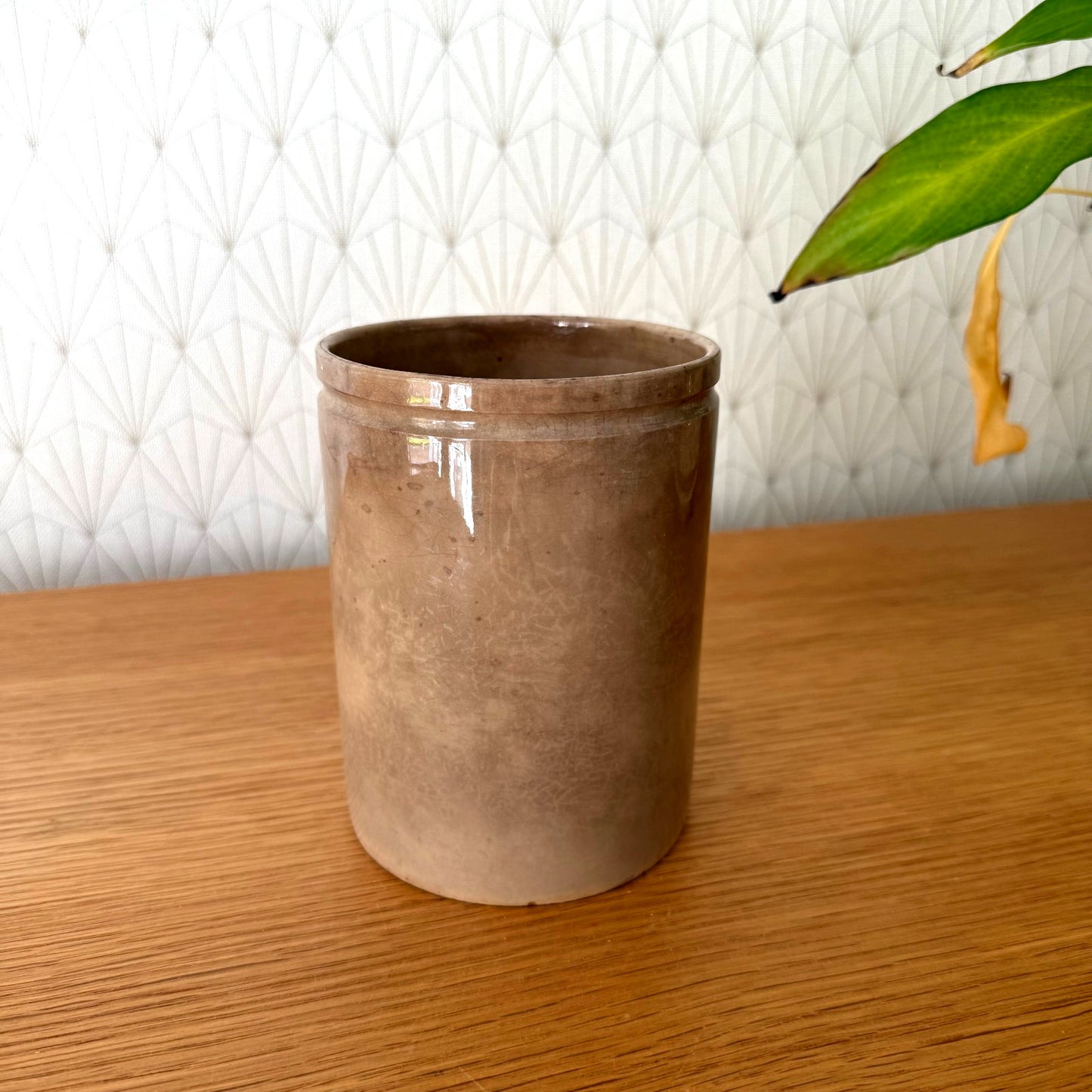 HANDMADE GLAZED BROWNISH ANTIQUE FRENCH JAM POT SMALL SARREGUEMINES 0809252