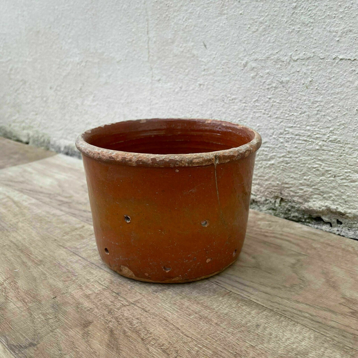 Vintage Antique glazed French Tan terracotta Cheese Faisselle Strainer 05112116 - Fleamarketfrance