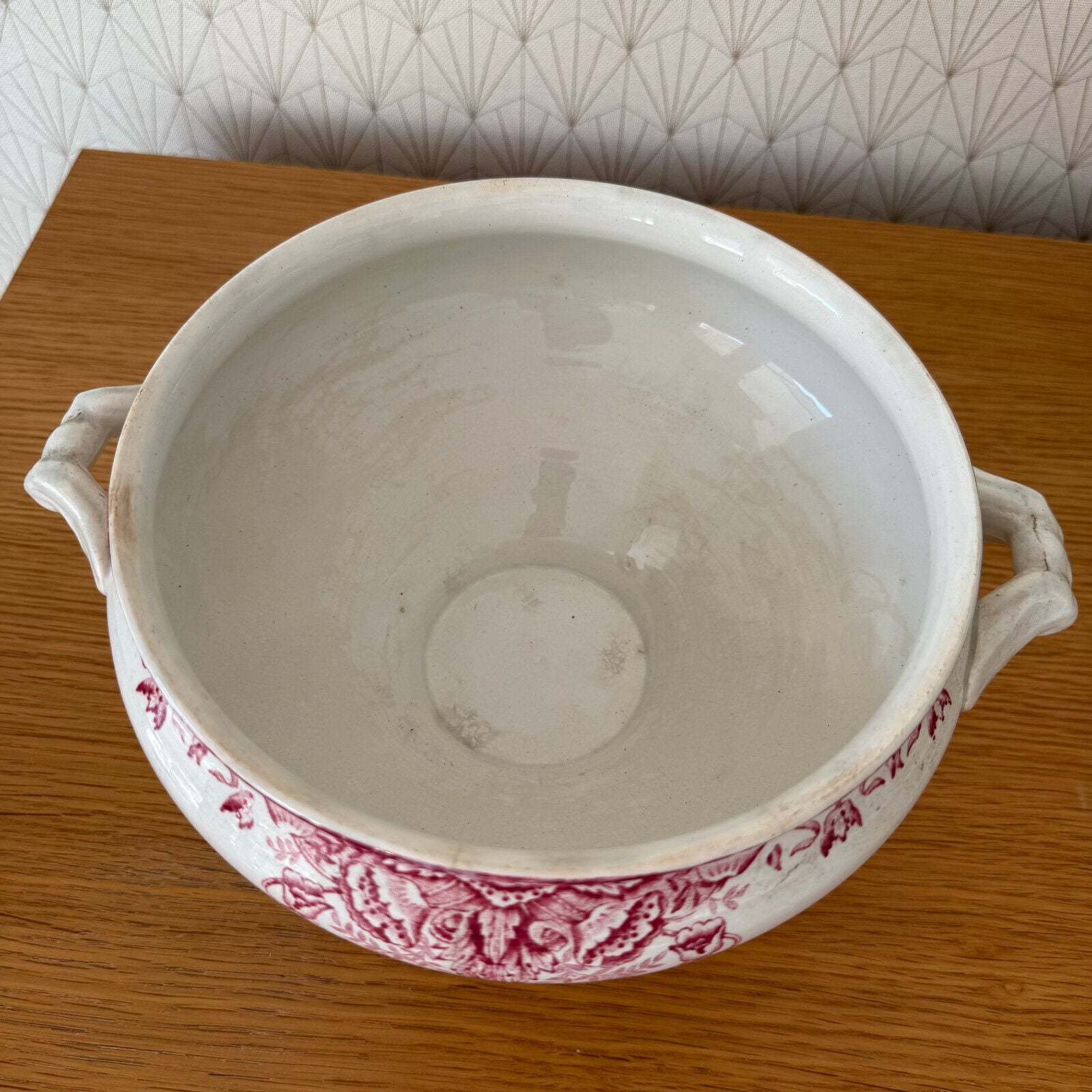 French Tureen Earthenware White Pink Fruits Bowl Terre De Fer BOUCHART 0911243 Fleamarketfrance