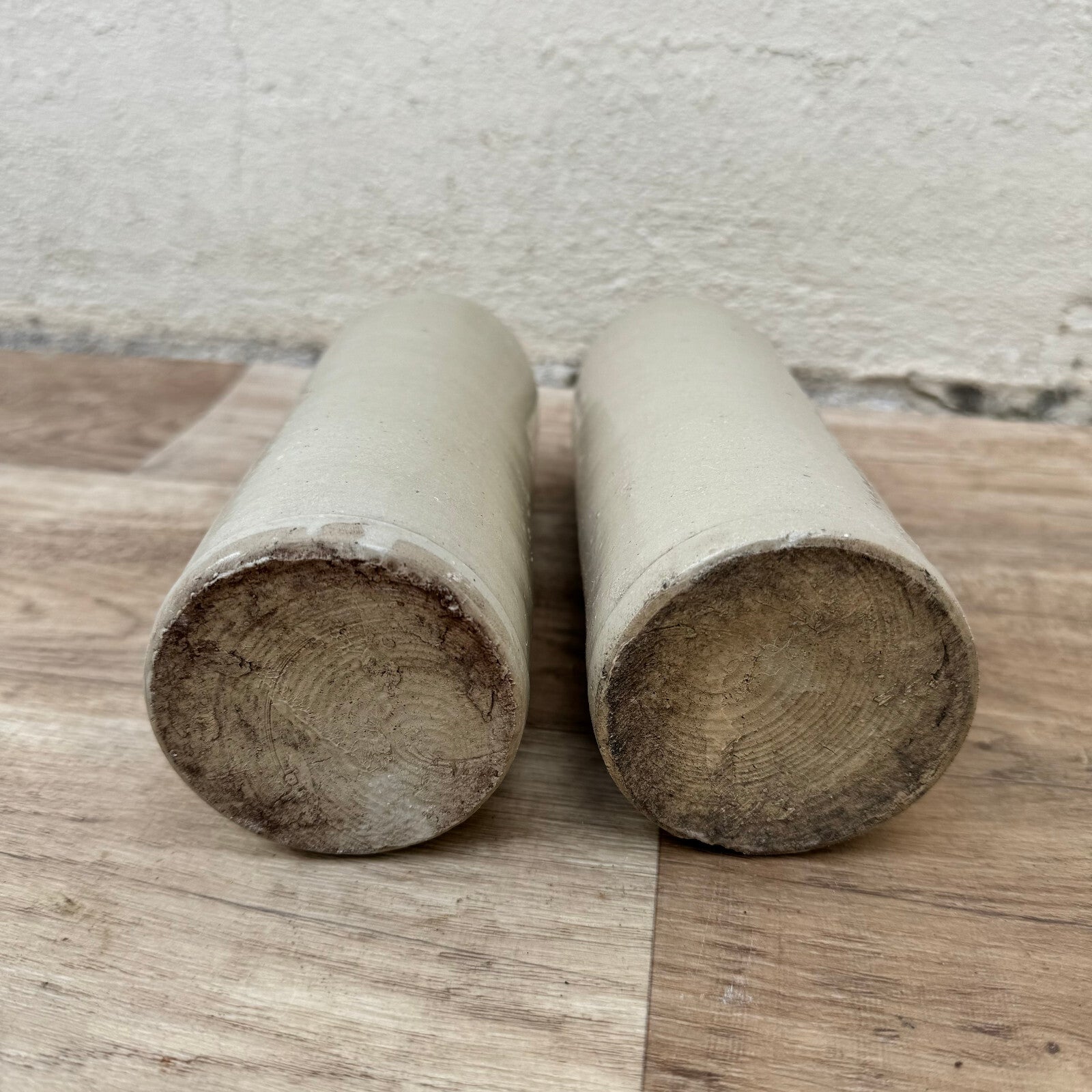 French Stoneware Bottles Vintage Ceramic Wine Jugs Pair Taupe Glaze 2904249 Unmarked