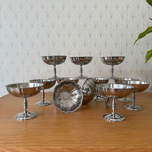 Set Of 12 Vintage Inox European Stainless Goblet Ice Cream Cup 2502251 - Fleamarketfrance