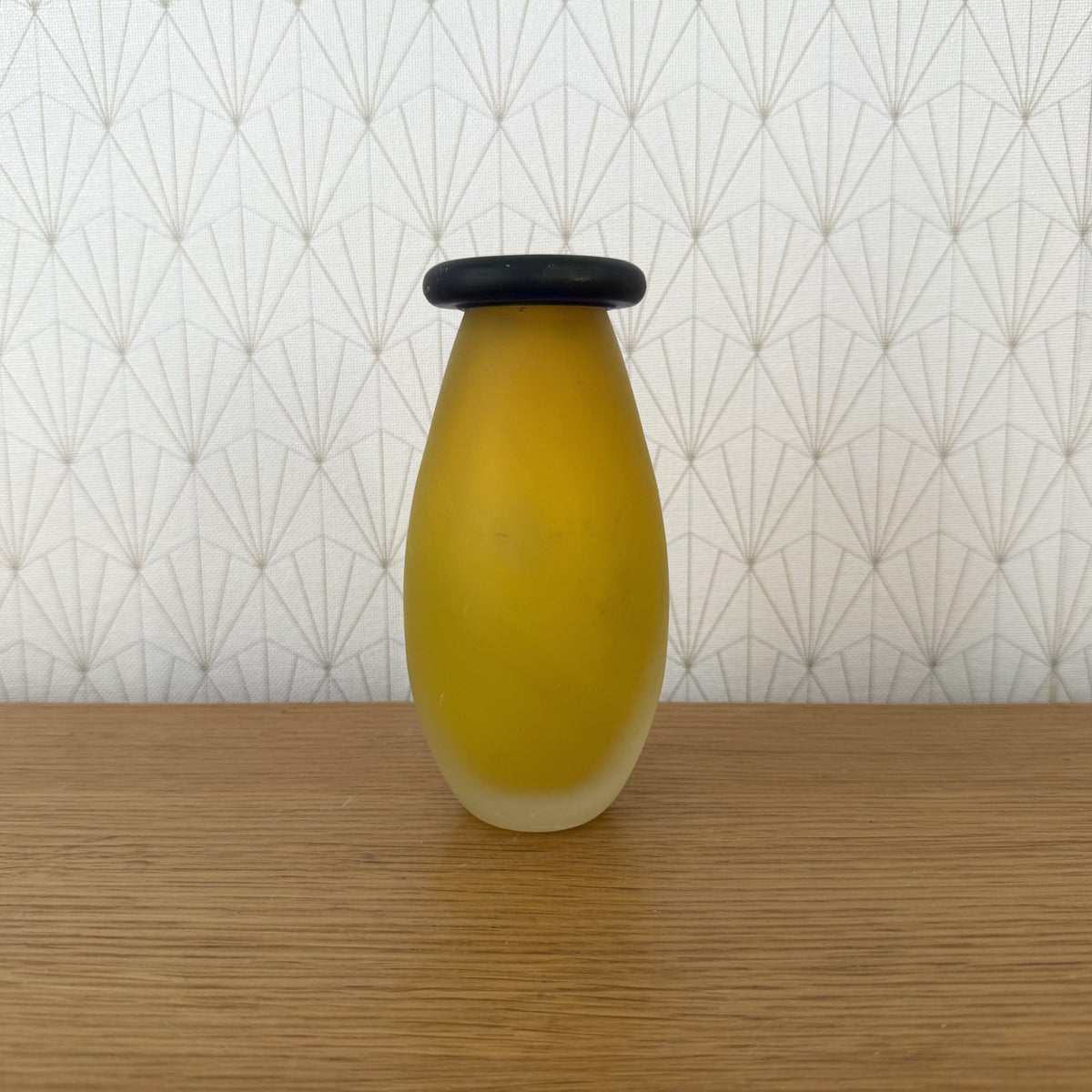 Satin Glass Soliflore Vase Yellow Blue Mid-Century French 04092625
