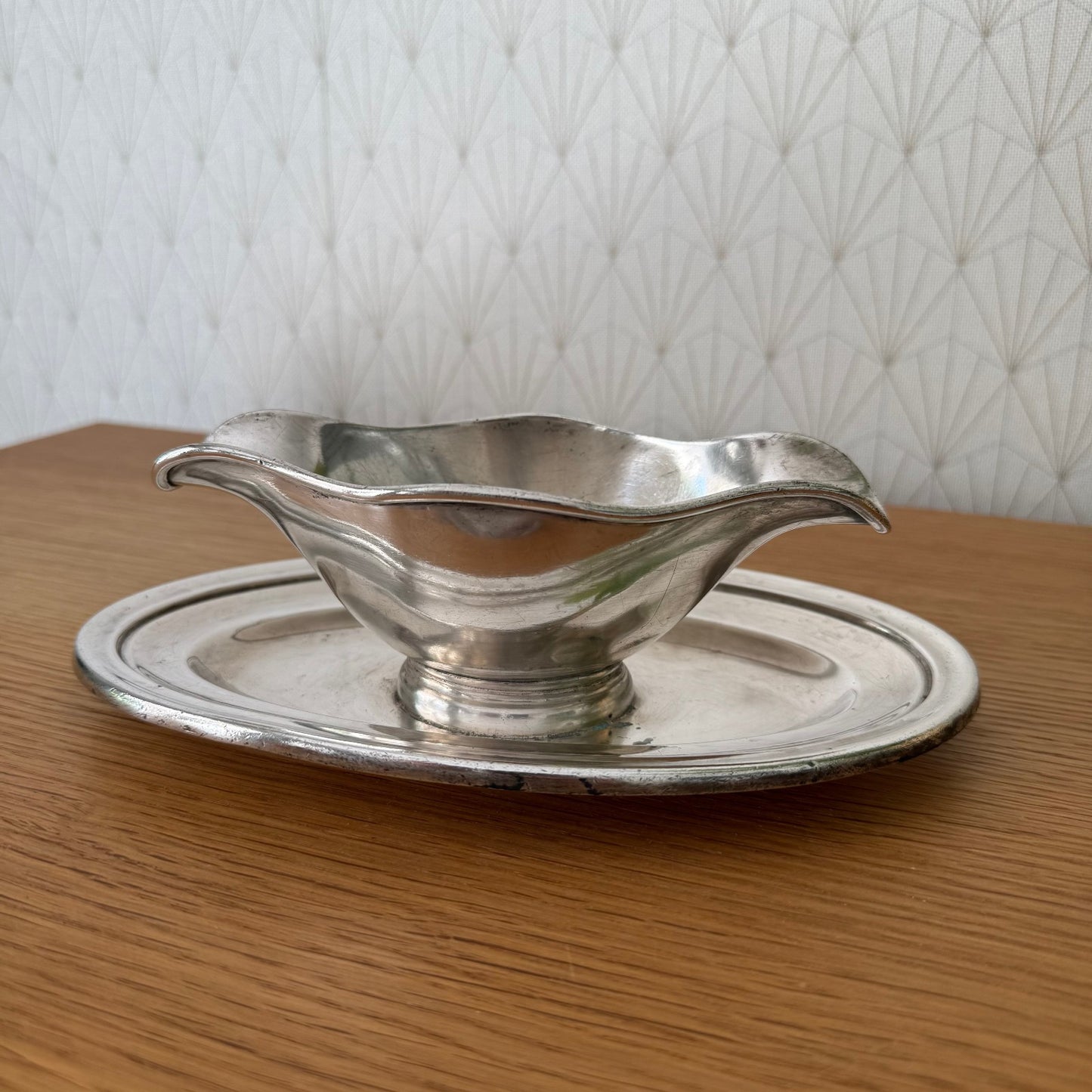 Vintage French Gravy Boat Saucer Silverplate 2608257