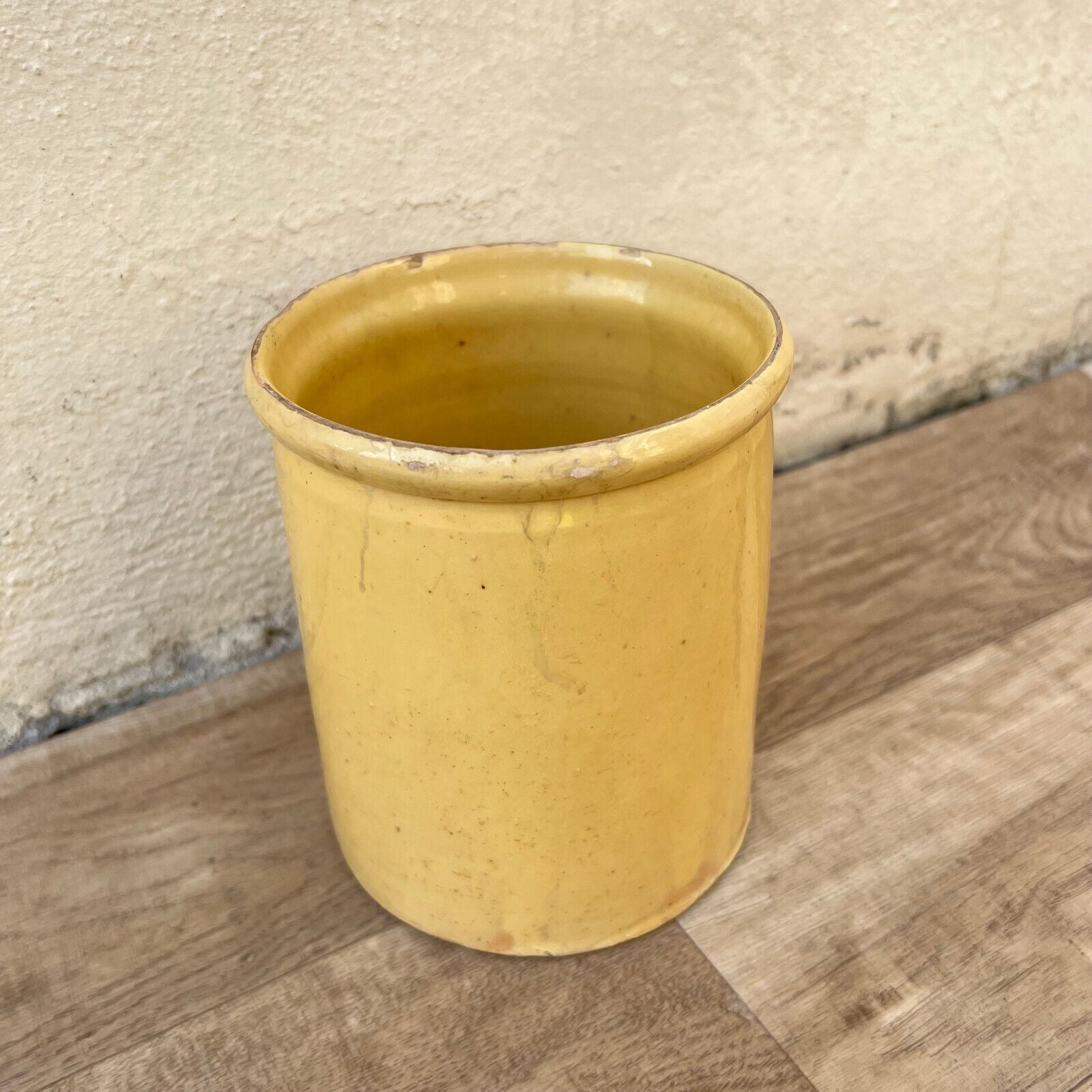 HANDMADE GLAZED YELLOW ANTIQUE FRENCH CONFIT JAM POT SMALL TERRACOTTA 6" 1210248 - Fleamarketfrance