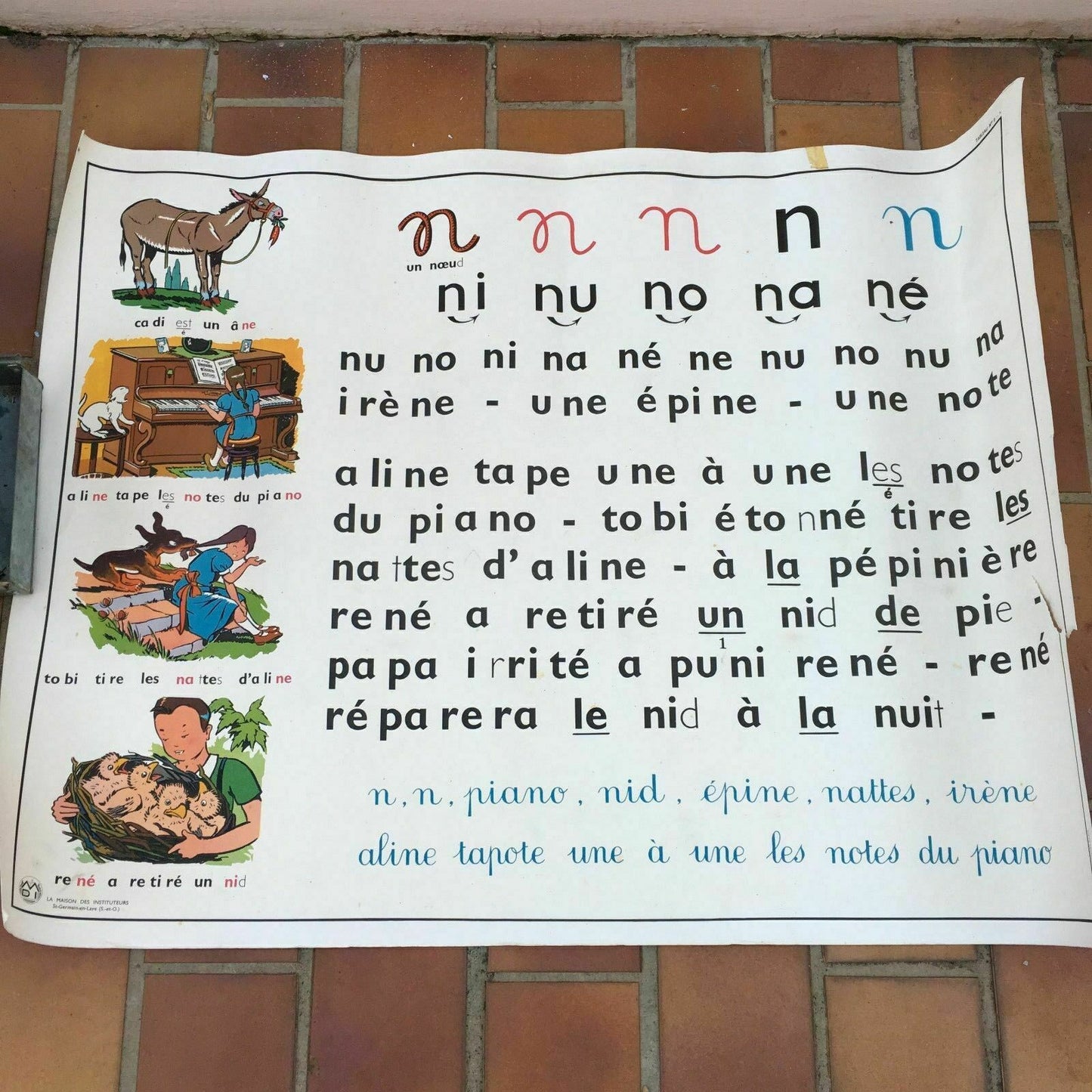 Vintage French Educational Poster Phonics School Double Sided Lesson 3 Fleamarketfrance