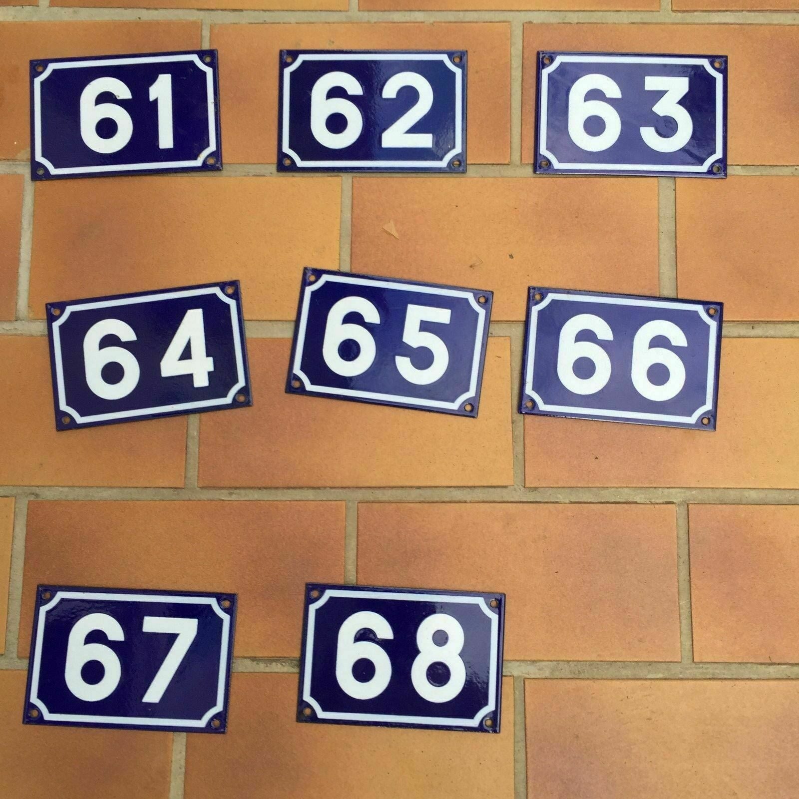 French Enamel House Numbers Blue White Vintage Street Signs 61 62 63 64 65 66 67 Unbranded