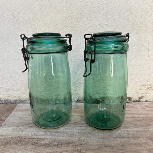 French Canning Jars L'Ideal Green Glass Preserve Bottles Set of 2 18102313 Fleamarketfrance