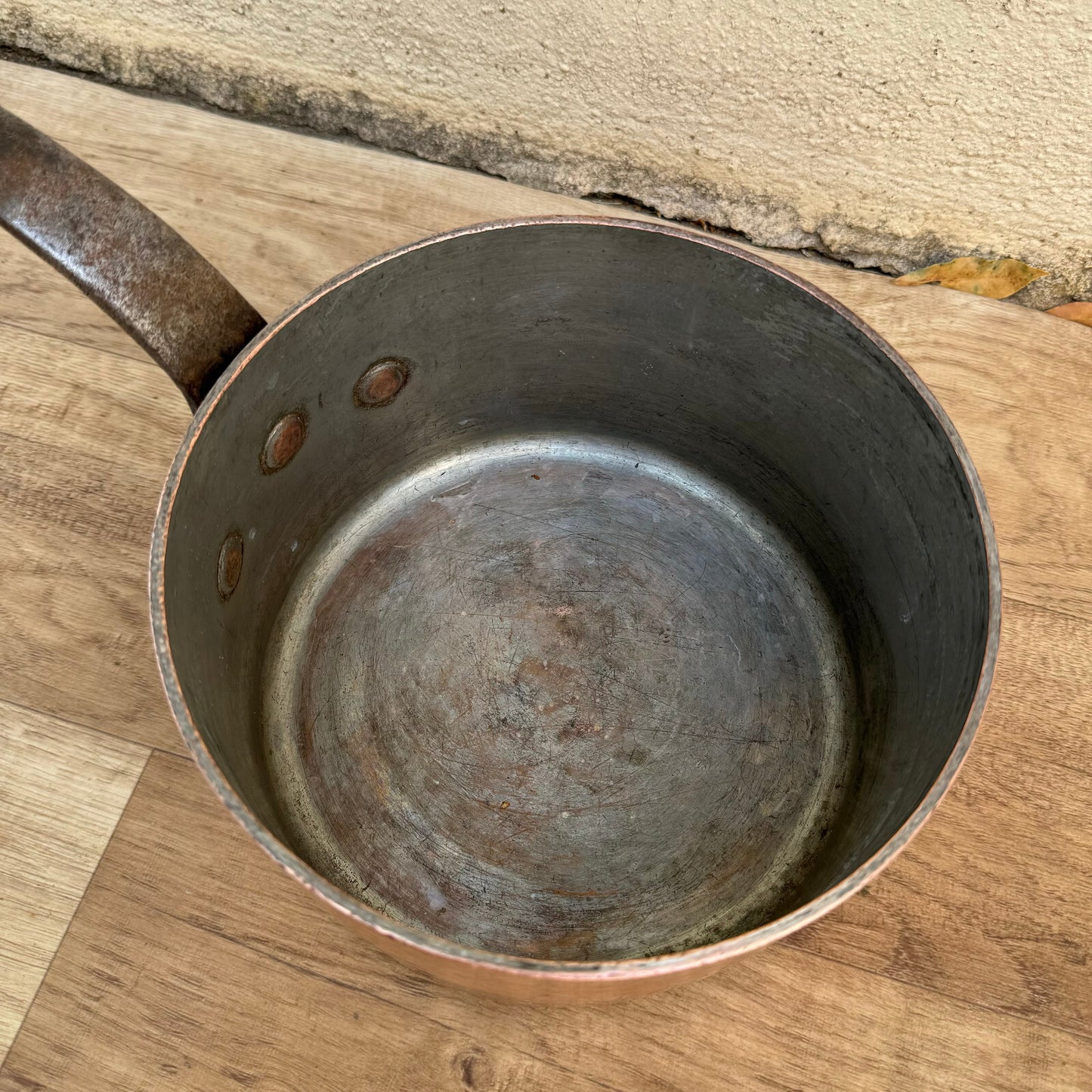 French Copper Saucepan Vintage Hammered Iron Handle Pan France 2908246 Unbranded