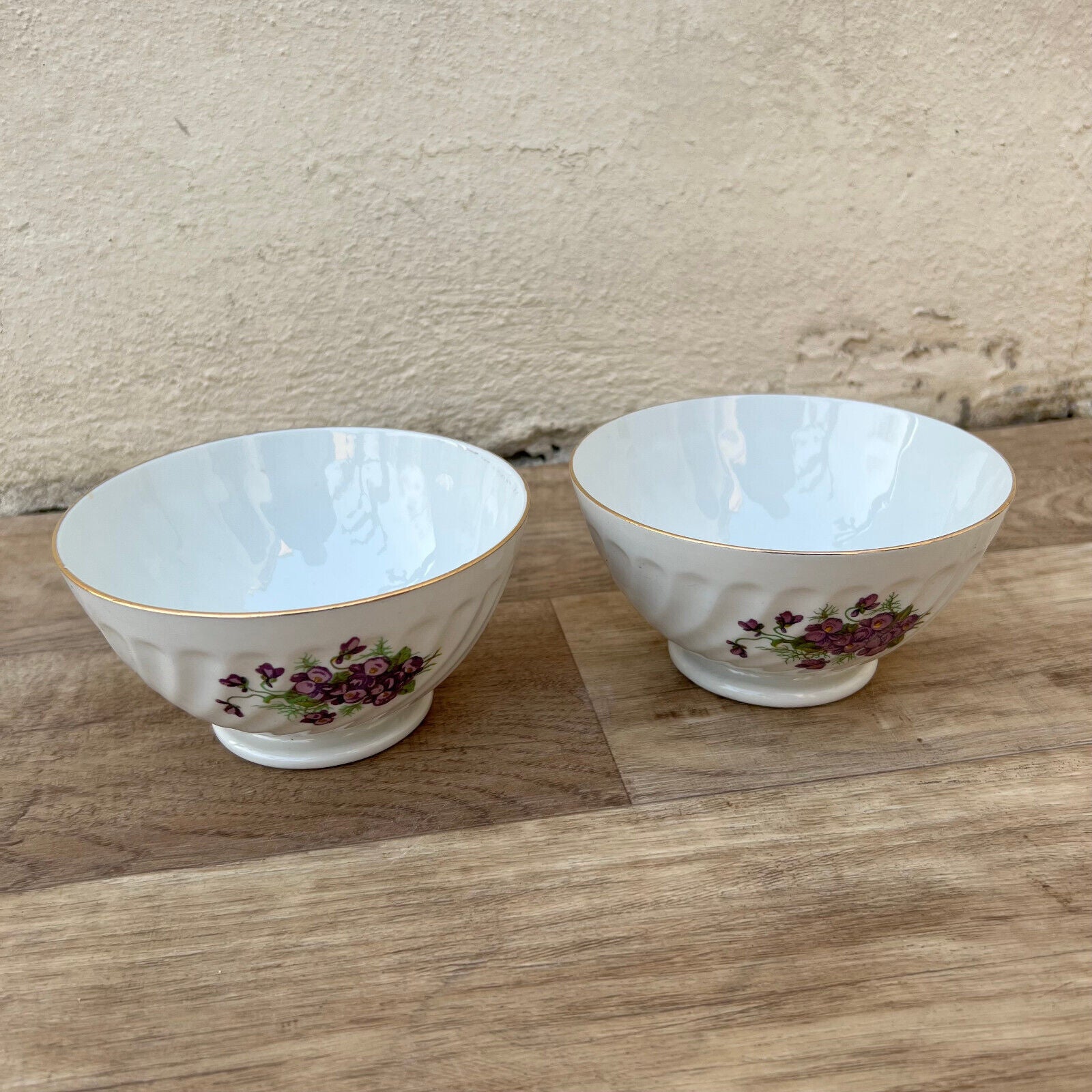 SET OF 2 VINTAGE CEREAL BREAKFAST VINTAGE BOWLS FRANCE FLOWERS FRENCH 12102424 - Fleamarketfrance