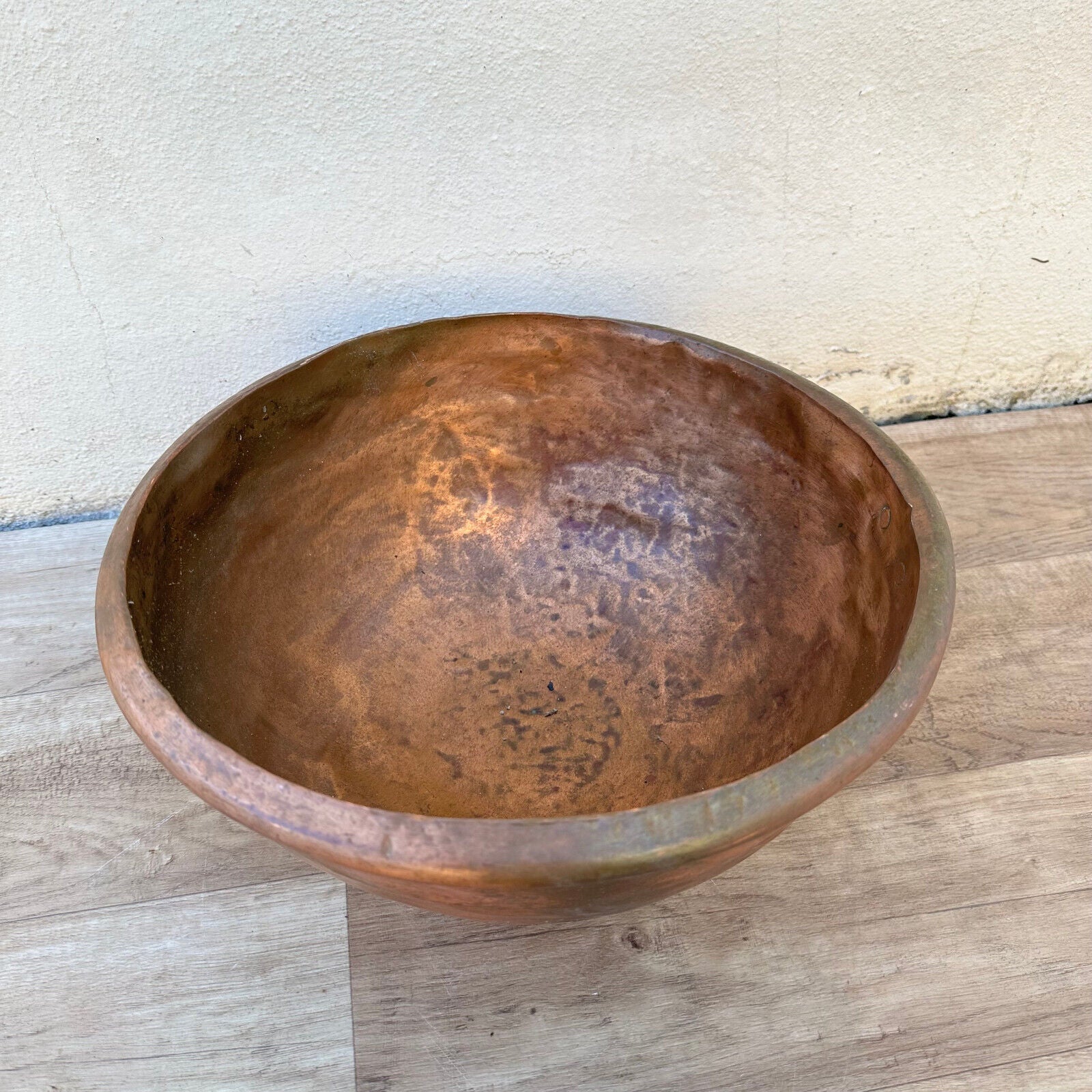 Antique Copper French Mixing Dehillerin Bowl Cul de Poule Rolled Edges 0404236 - Fleamarketfrance