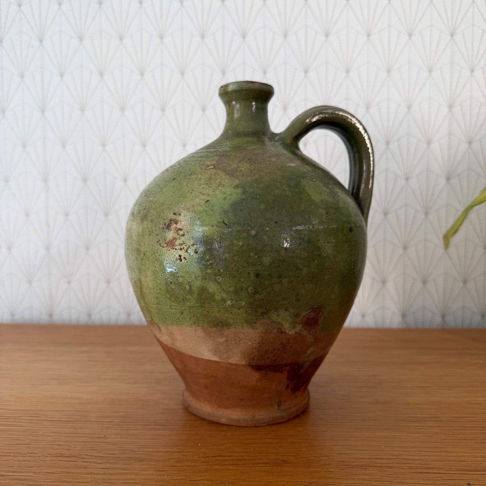 Antique French Green Glazed Water Jug Oil Pottery Terracotta 0107267 Fleamarketfrance