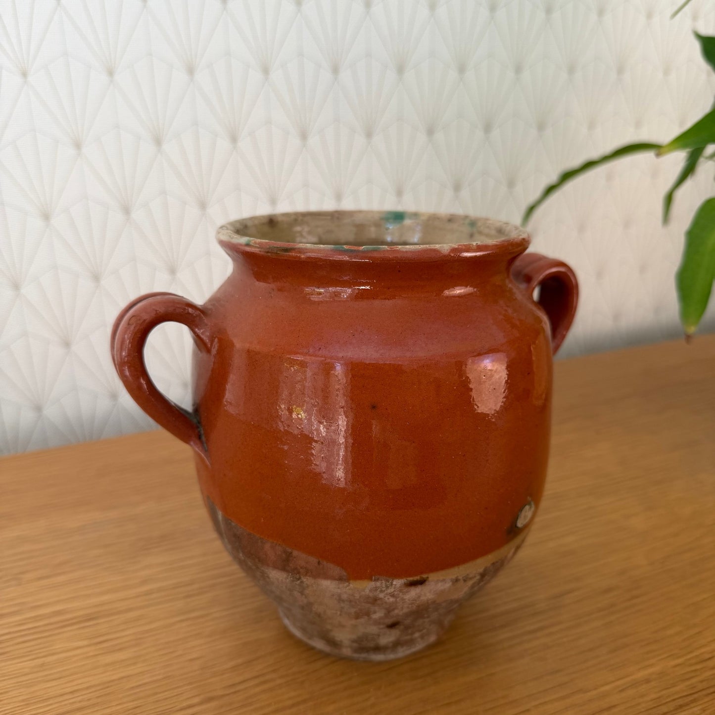 RARE 6 1/2" HANDMADE GLAZED TERRA COTTA ANTIQUE FRENCH CONFIT POT VASE 2210256