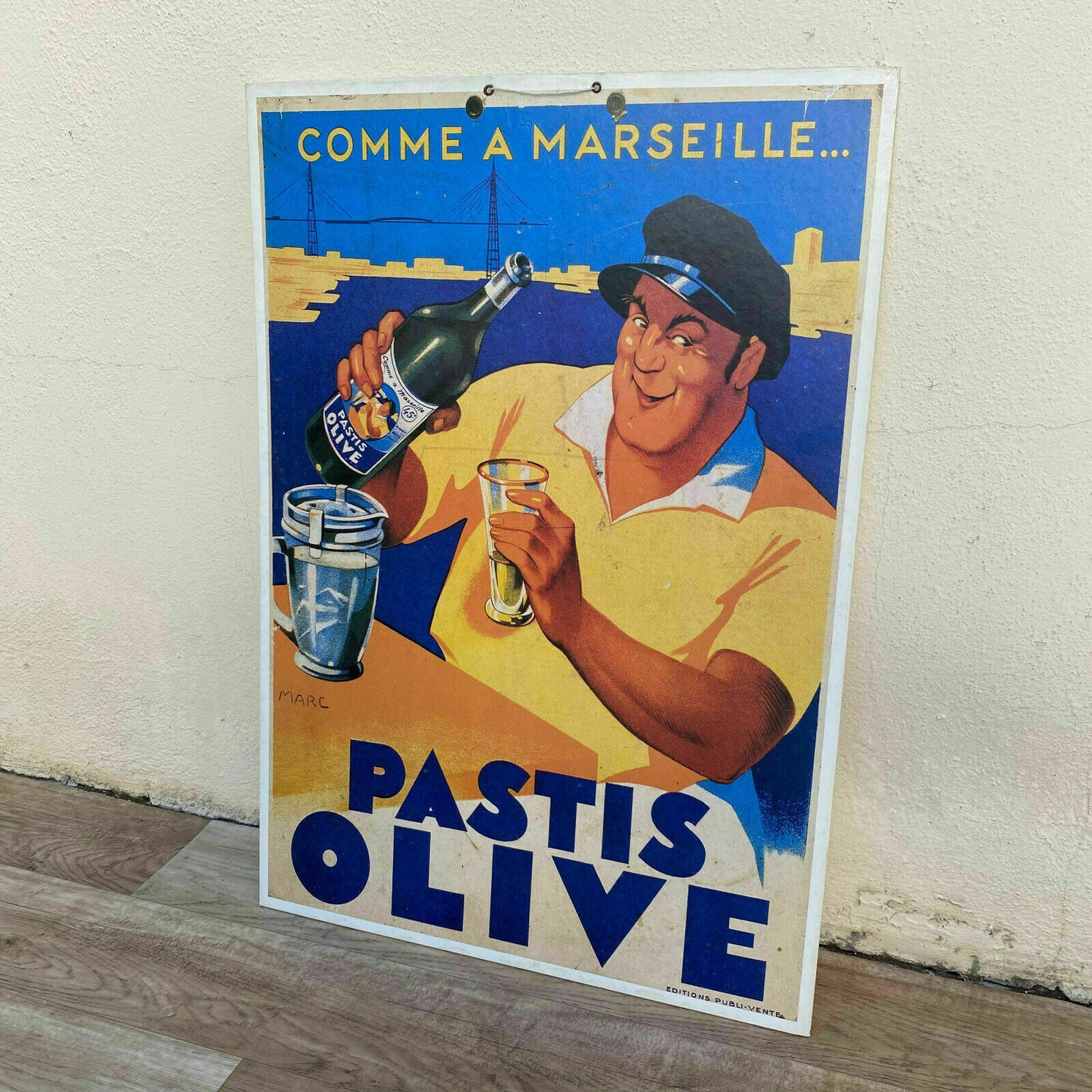 Vintage French Poster Cardboard Pastis 51 Olive France Marseille 07072021 - Fleamarketfrance