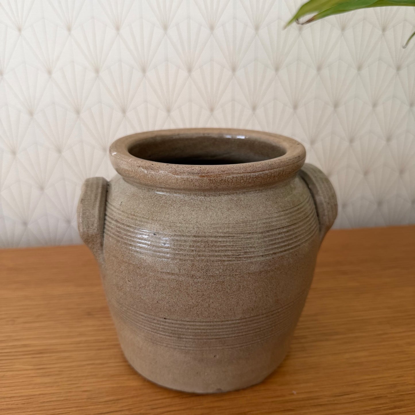 Vintage French Confit Pot Grey Stoneware 2 Handles Pottery 2101265 Unmarked
