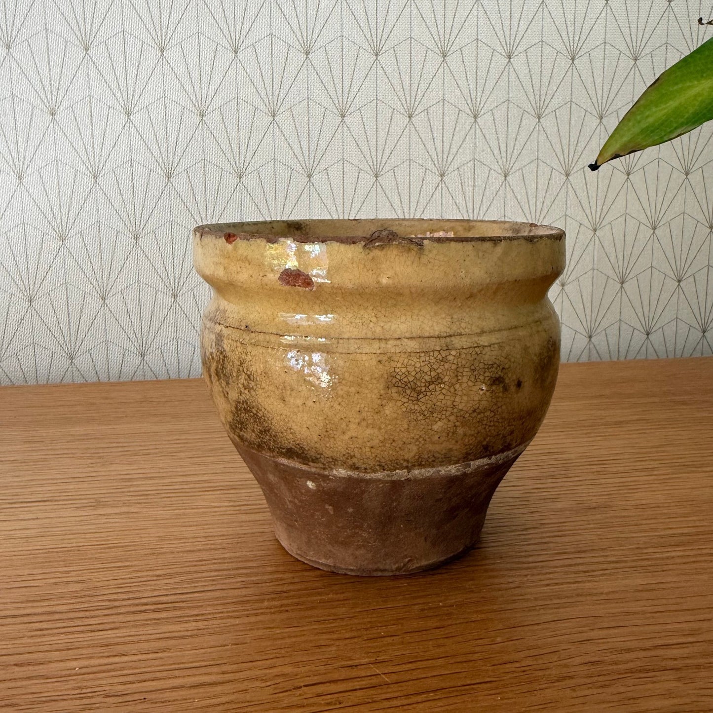 HANDMADE GLAZED YELLOW ANTIQUE FRENCH CONFIT JAM POT SMALL TERRACOTTA 0809254