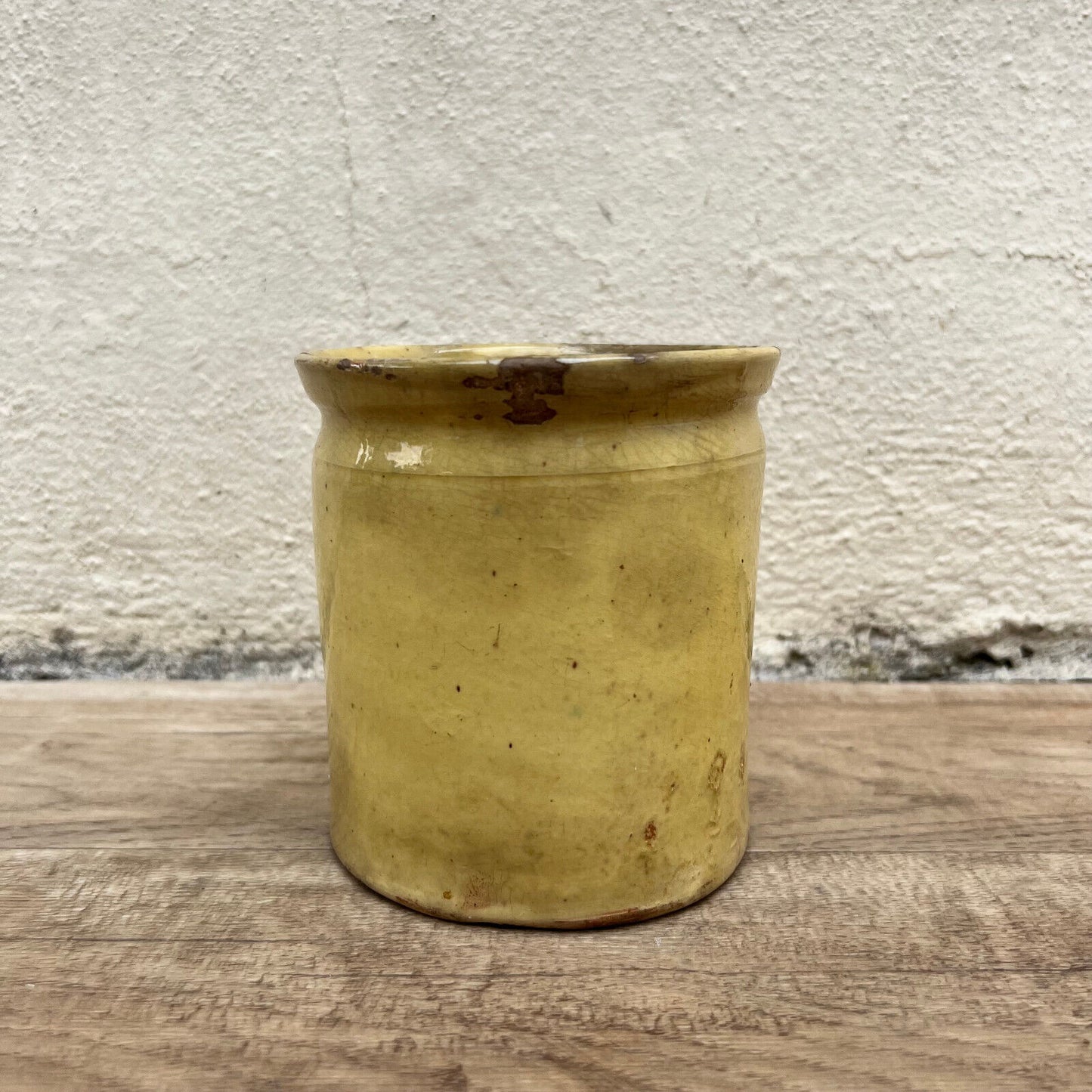 HANDMADE GLAZED YELLOW ANTIQUE FRENCH CONFIT JAM POT TERRACOTTA 4 3/4" 1107224 - Fleamarketfrance