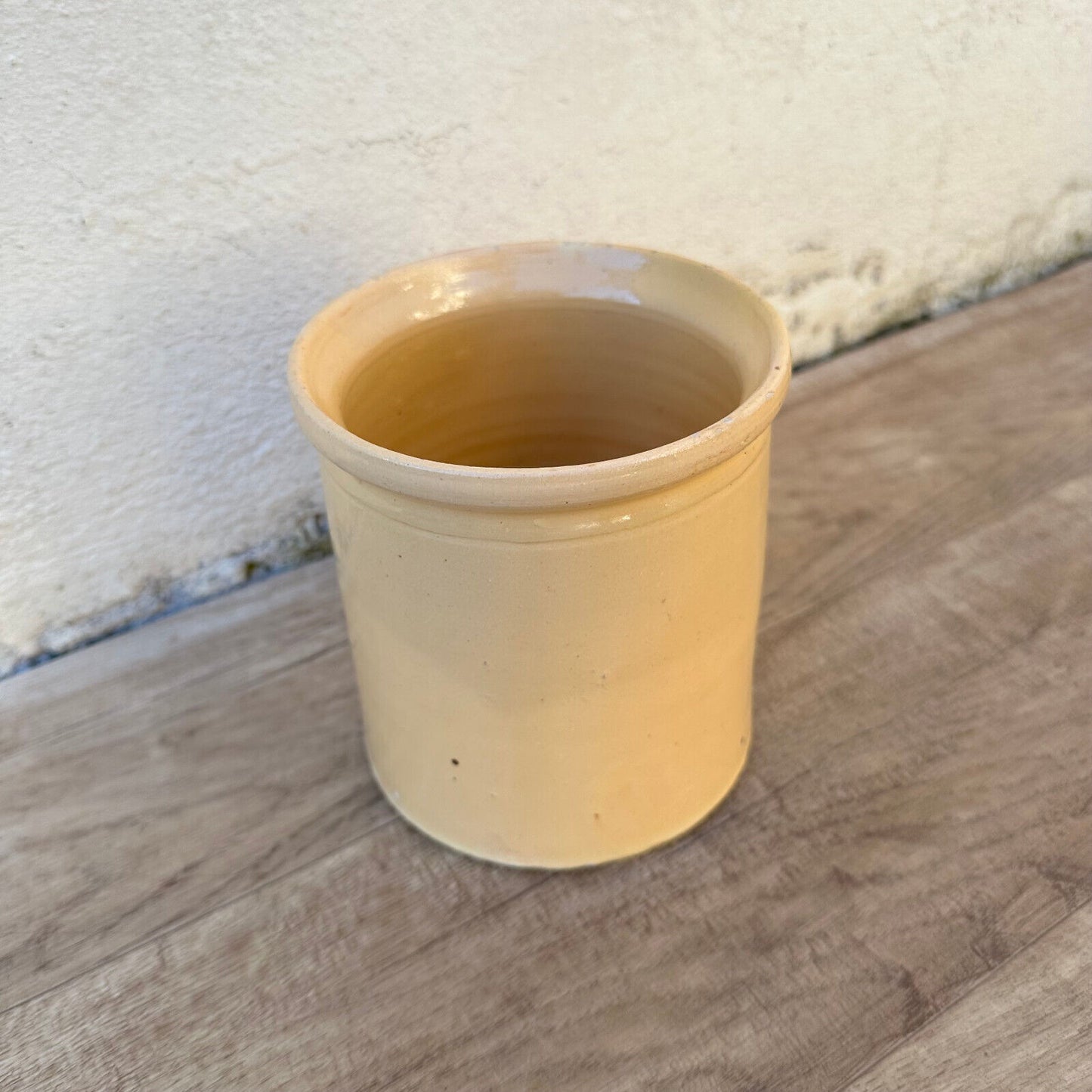 HANDMADE GLAZED YELLOW ANTIQUE FRENCH CONFIT POT SMALL TERRACOTTA 2202232 - Fleamarketfrance