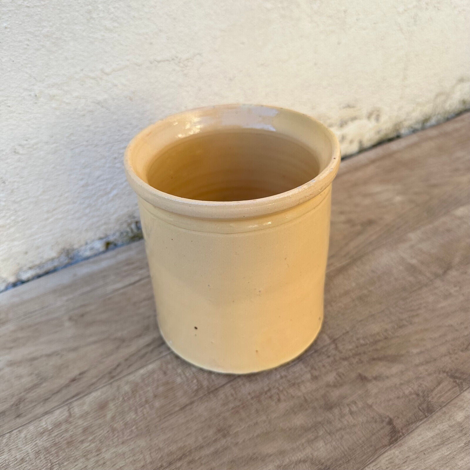 HANDMADE GLAZED YELLOW ANTIQUE FRENCH CONFIT POT SMALL TERRACOTTA 2202232 - Fleamarketfrance