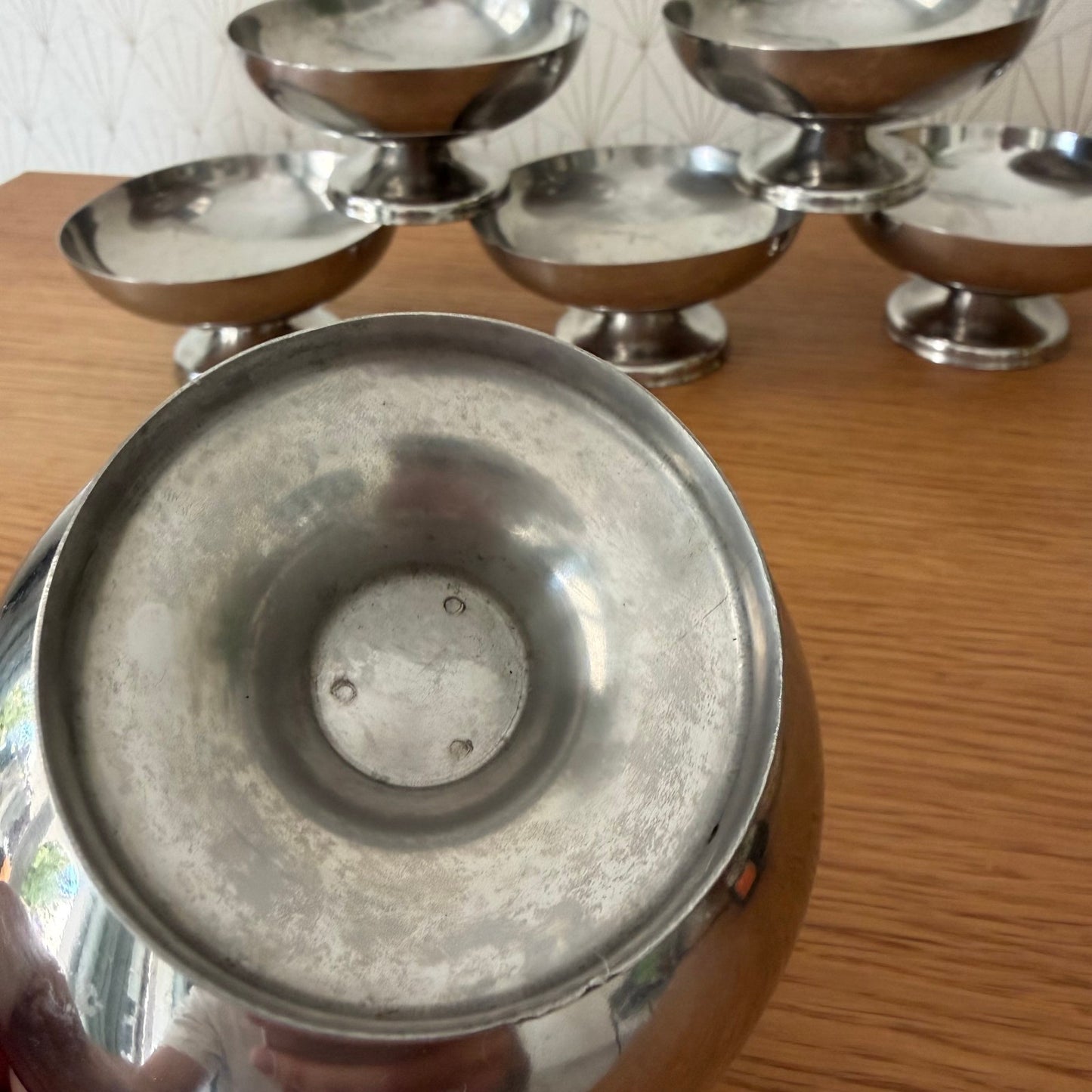 Vintage Stainless Steel Dessert Bowls Set 6 French Pedestal 08102510 Unbranded