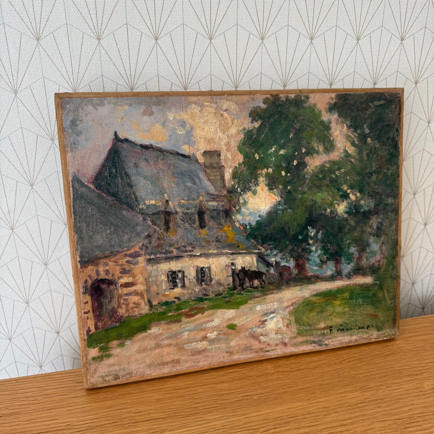 Vintage French Art Landscape Painting House Signed Countryside 1206253