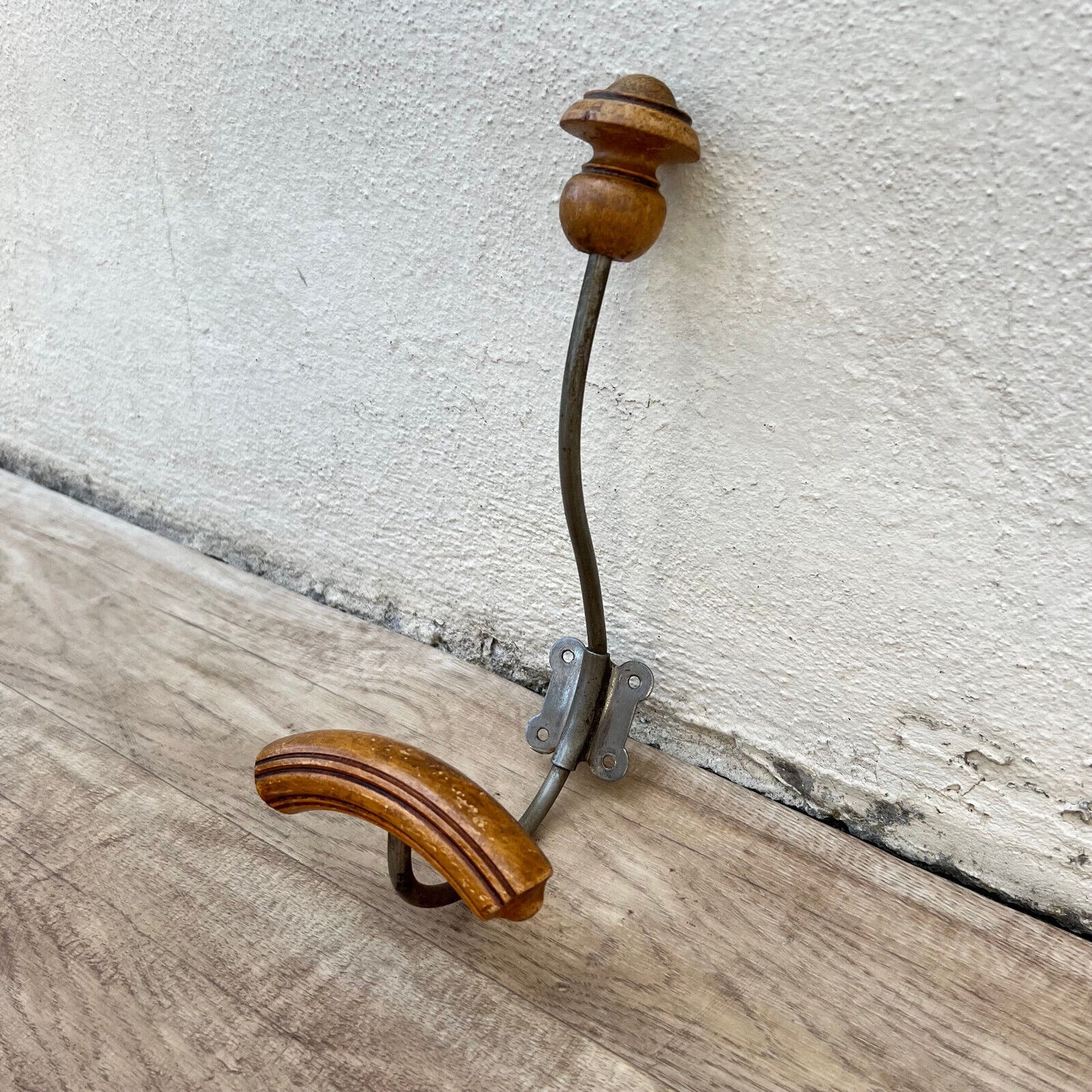 Antique French Coat Hook Hat Hanger metal wood 151212 - Fleamarketfrance