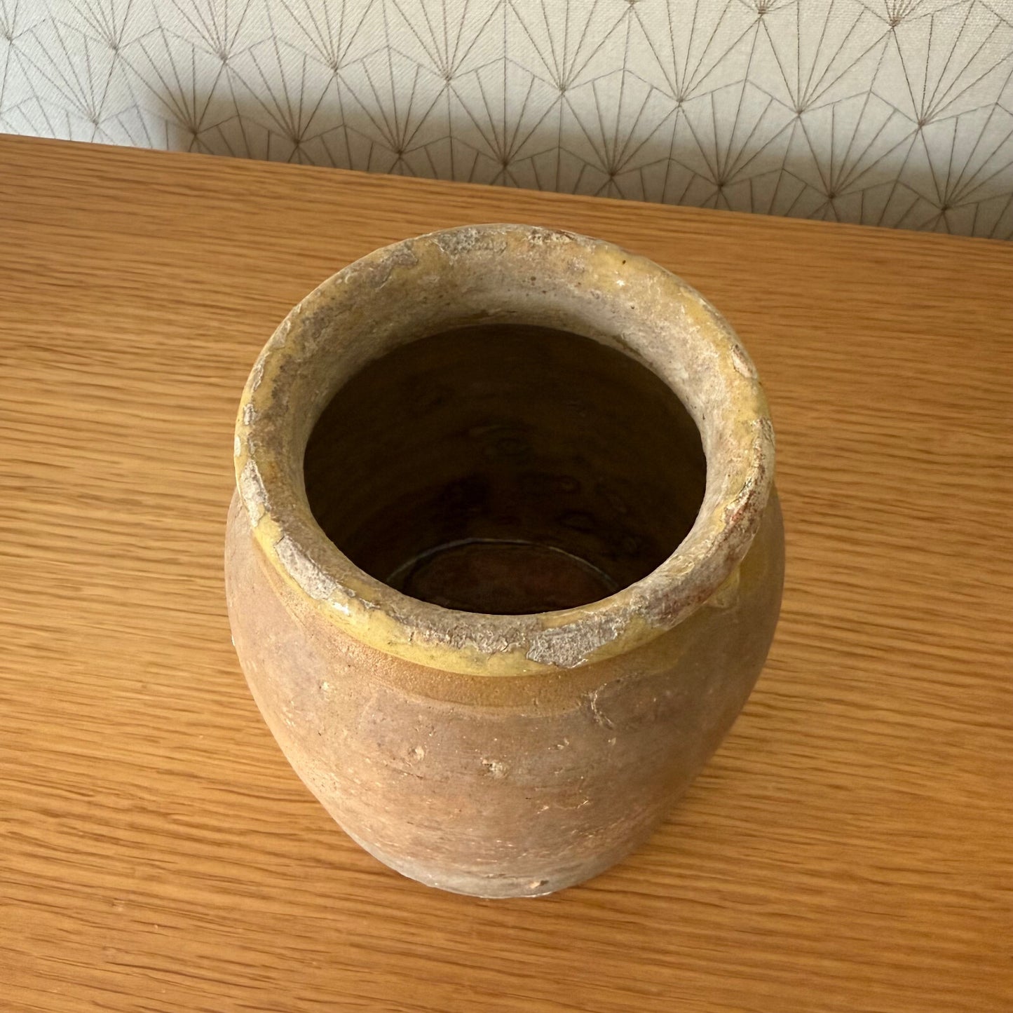 RARE HANDMADE GLAZED YELLOW ANTIQUE FRENCH CONFIT POT TERRACOTTA 2904259