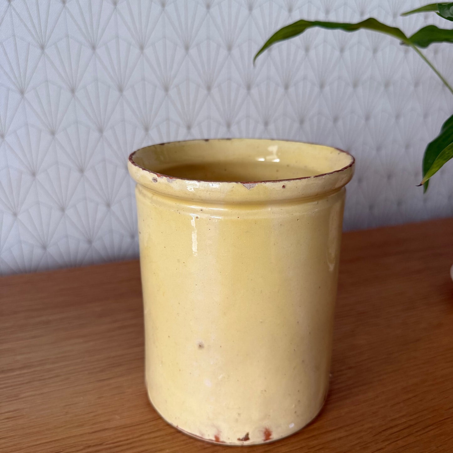 HANDMADE GLAZED YELLOW ANTIQUE FRENCH CONFIT JAM POT SMALL TERRACOTTA 29042512