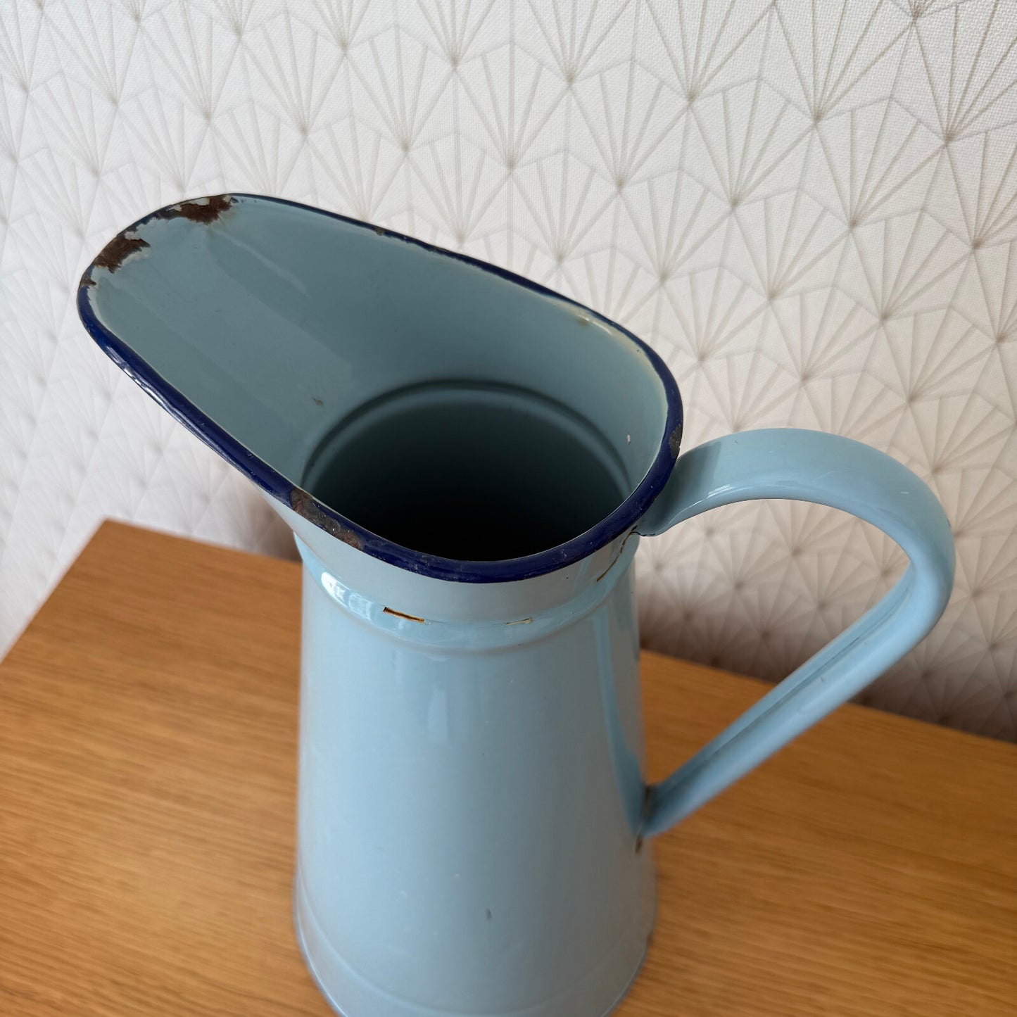 Vintage French Enamel pitcher jug water enameled blue 1206255 Fleamarketfrance