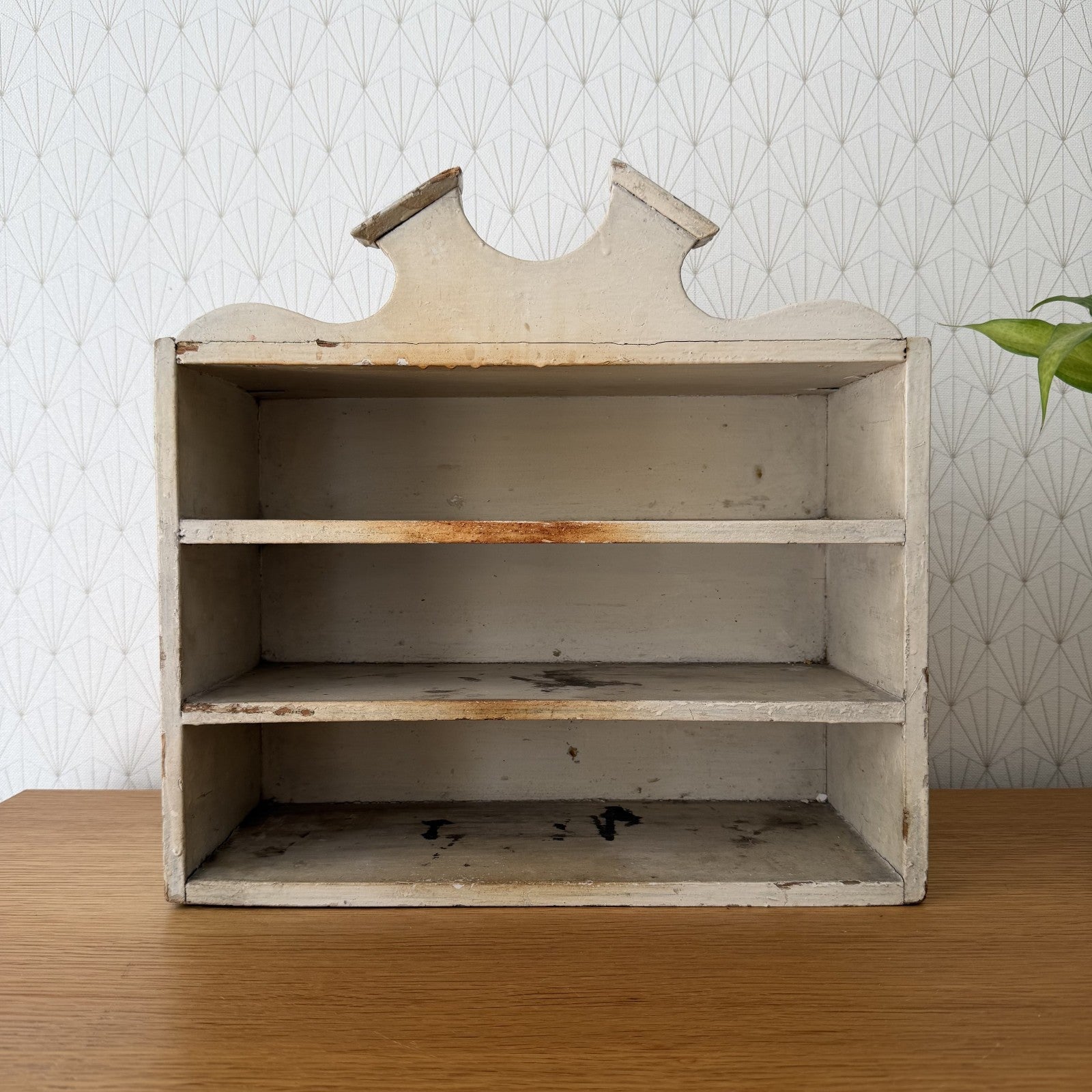 French Antique Wall Shelf Wooden Crown Pediment 3 Tiers Vintage 1908261 Wooden