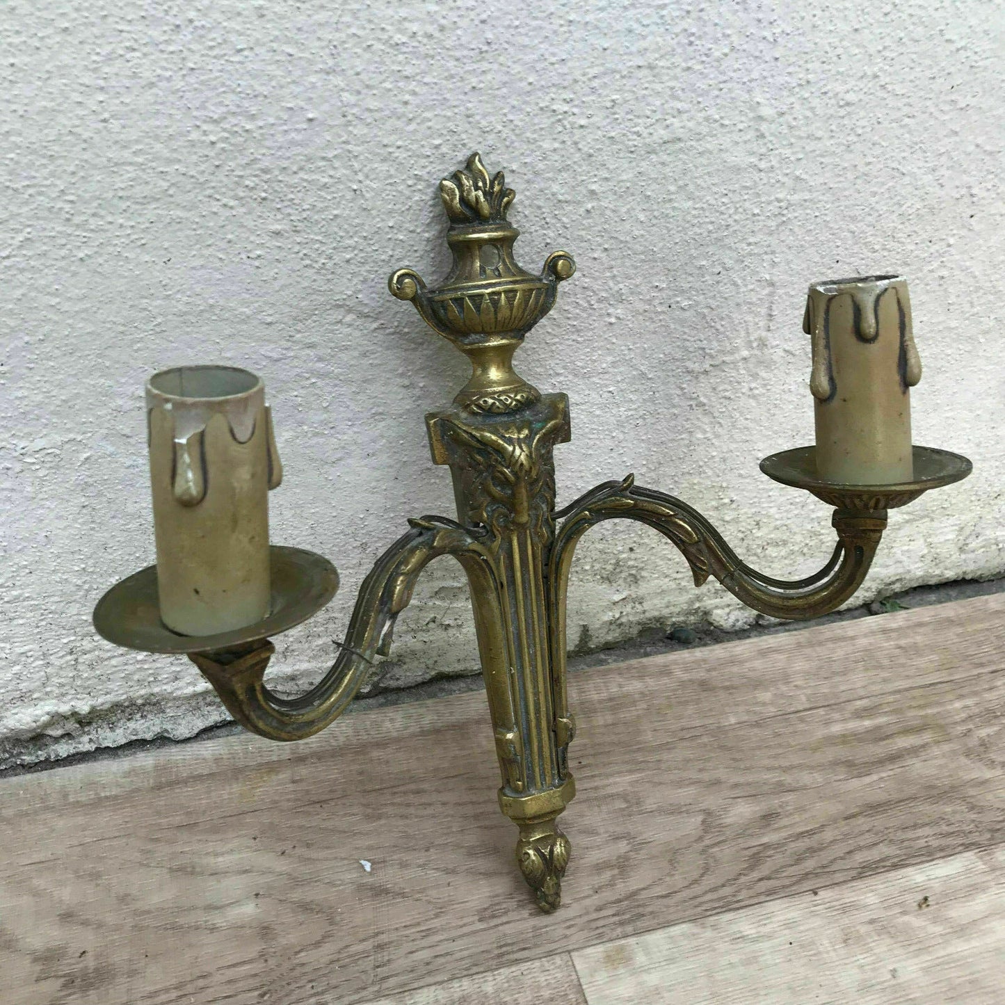French Bronze Wall Sconces Classical Candle Holders Pair Vintage 14061833 Unbranded