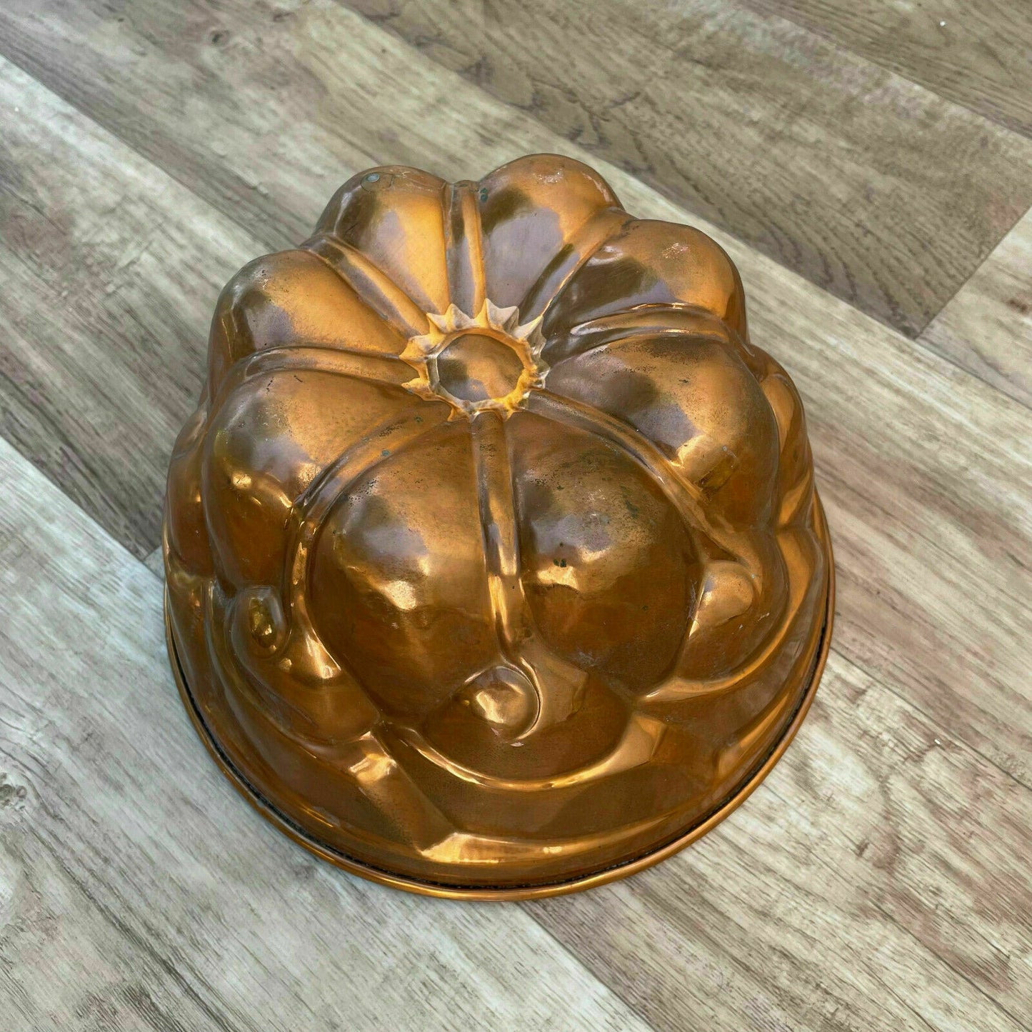 French Copper Bundt Mold Tin Lined Vintage Cake Pan Fluted Jelly 24072122 Unbranded