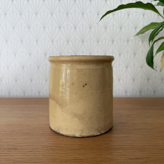 HANDMADE GLAZED YELLOW ANTIQUE FRENCH CONFIT JAM POT 4 3/4" TERRACOTTA  0409252