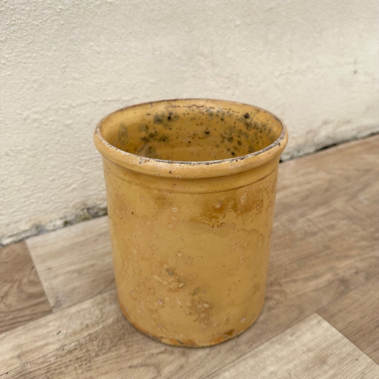 HANDMADE GLAZED YELLOW FRENCH CONFIT JAM POT SMALL TERRACOTTA  7 1/4" 1105234 - Fleamarketfrance