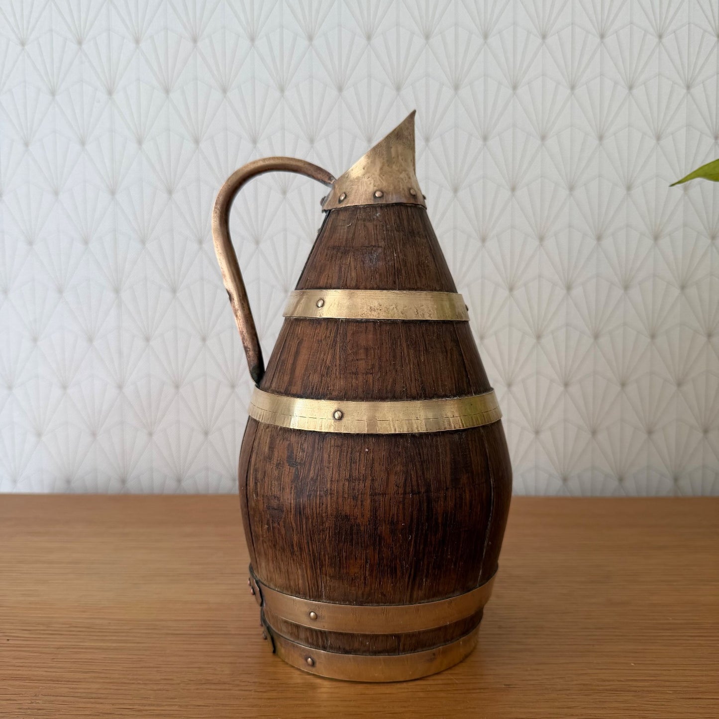 Antique French Wooden Wine Pitcher Staved Wood Brass Bands Cider Jug 0405263 Fleamarketfrance